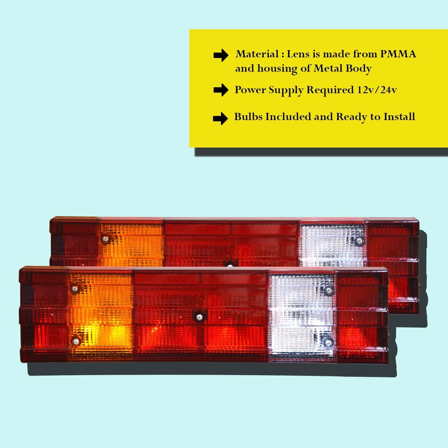 Mercedes Actros MP2 MP3 Atego Axor Tail Lights - 2-Piece Rear Combination Brake Light Assembly with Socket (2002-2013) | Durable Replacement for Truck & Semi-Trailer Night Driving & Safety Lighting