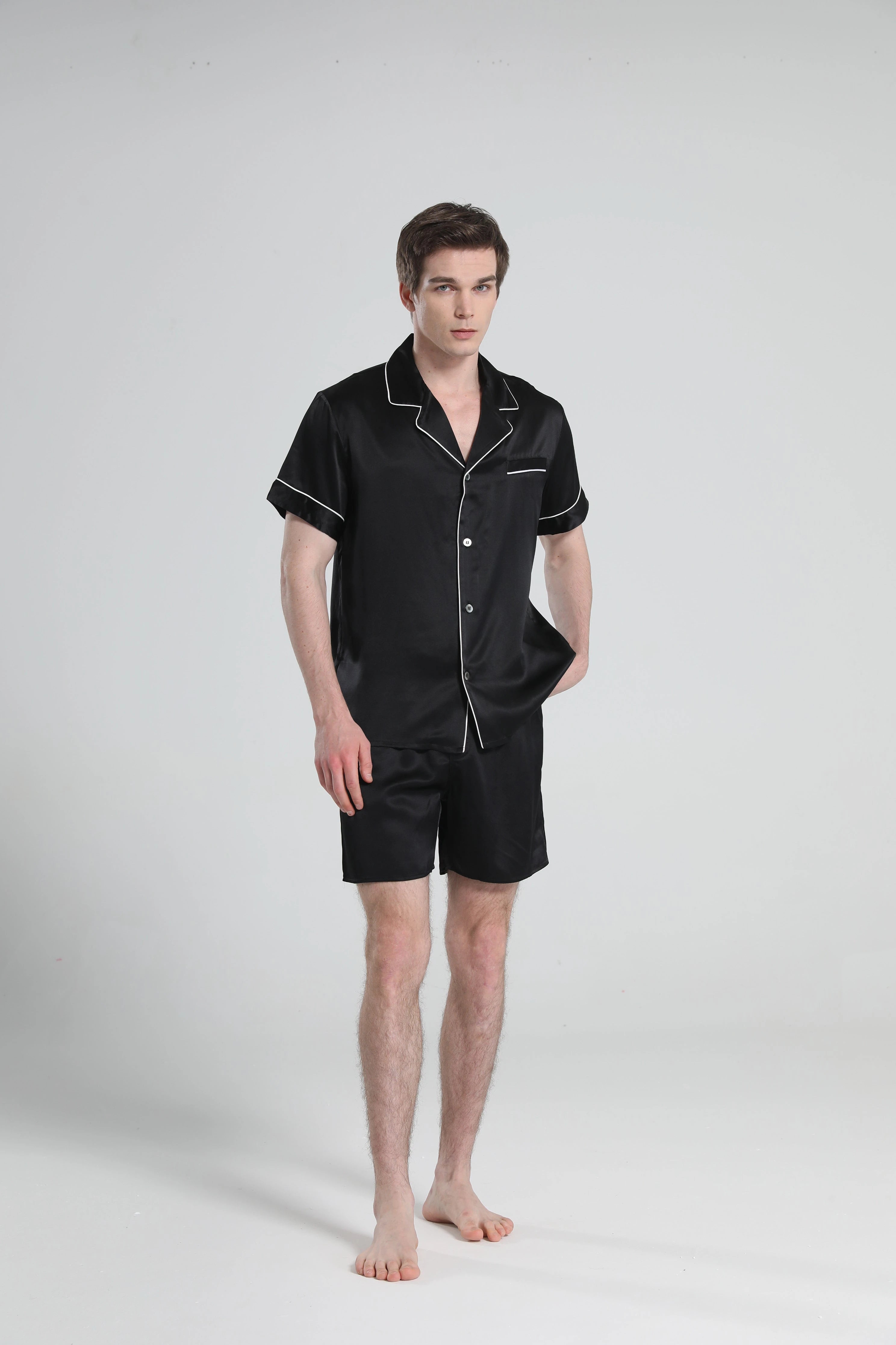 Men's Casual Silk Short Pajama Set - Soft & Breathable Sleepwear for Summer Nights - Perfect for Lounging, Travel & Home Relaxation