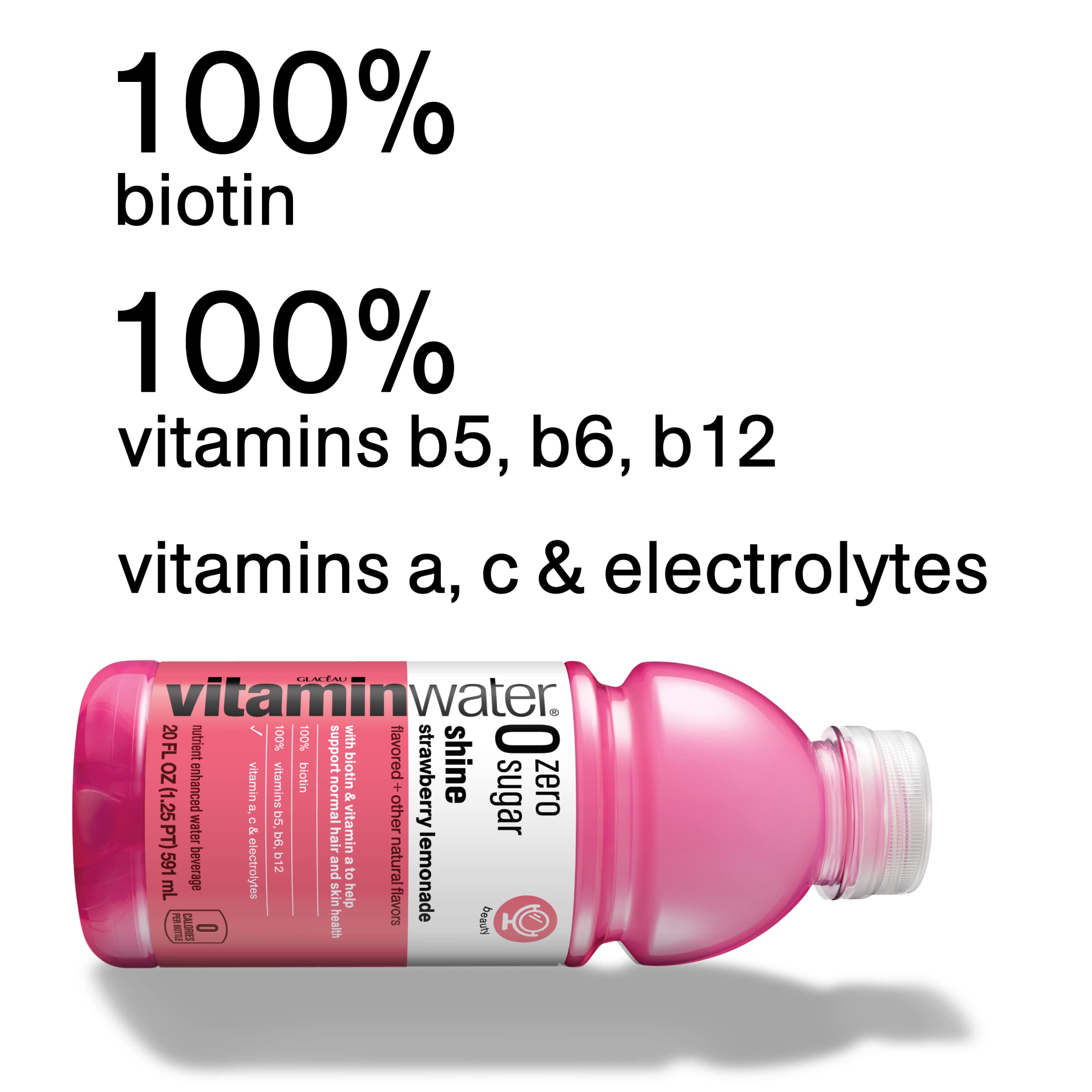 VitaminWater Zero Sugar Shine - Electrolyte Enhanced Water with Vitamins, Strawberry Lemonade Flavor, 20 fl oz (12 Pack) | Hydrating & Refreshing for Workouts, Travel & Daily Hydration