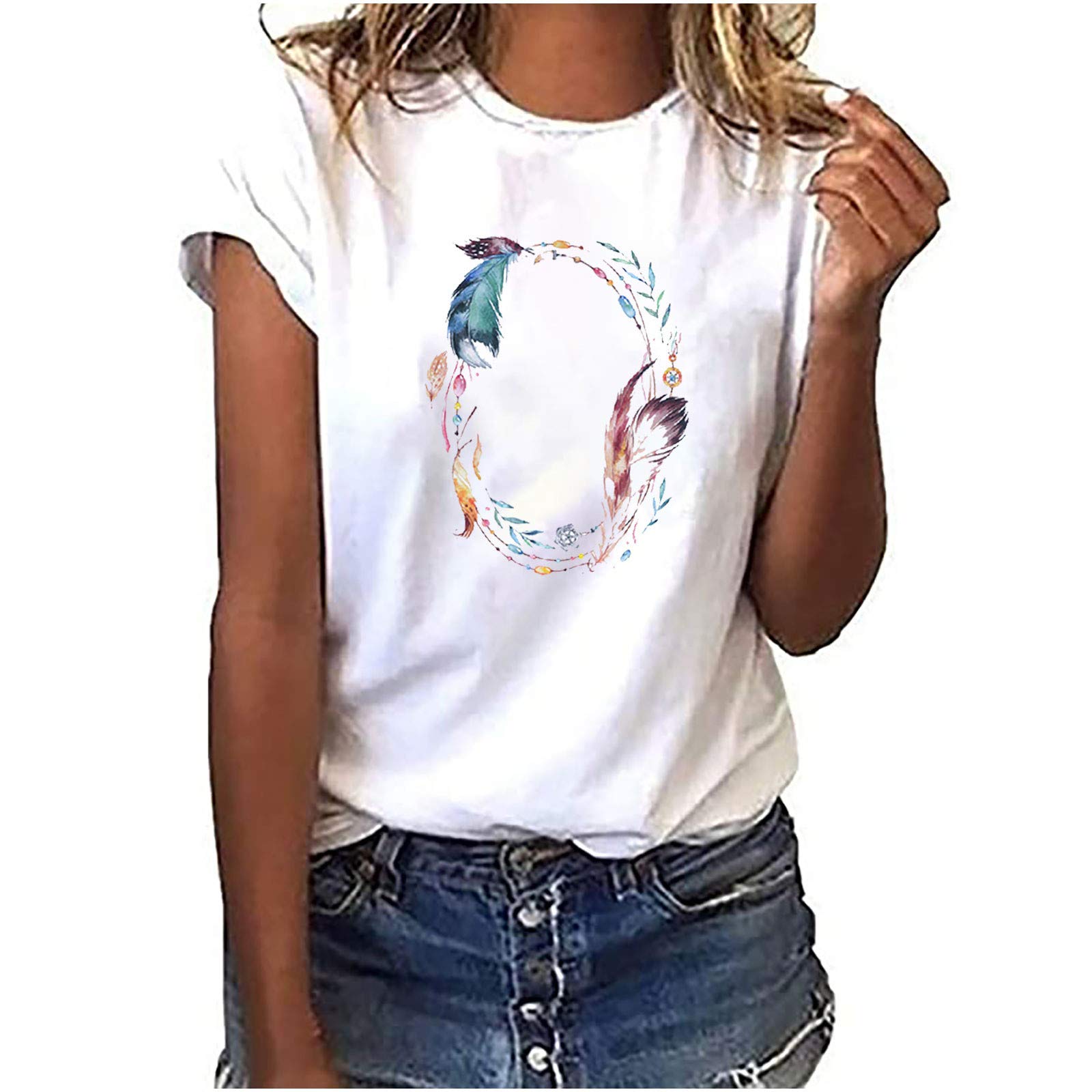 Women's Cute Floral Dreamcatcher T-Shirt - Streetwear Summer Blouse with O-Neck (White, Small) | Perfect for Casual Outings, Beach Vacations & Festival Fashion