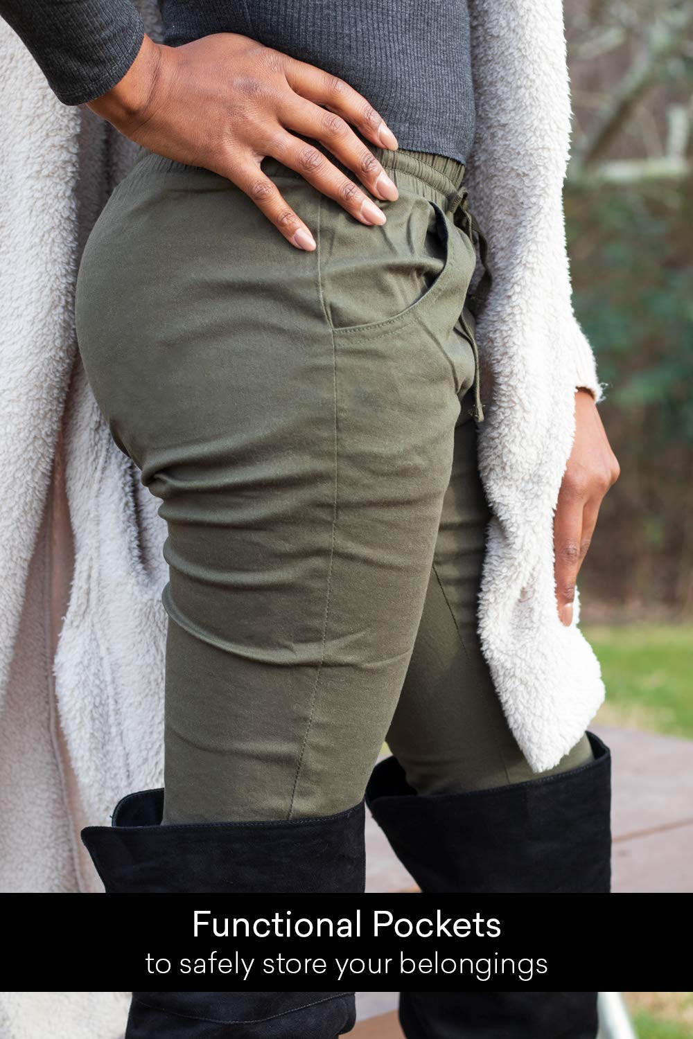 Red Fox Women's Twill Jogger Pants - Ultra-Stretch Slim Fit Casual Pants with Pockets | Comfy Lounge & Workout Pants for Everyday Wear