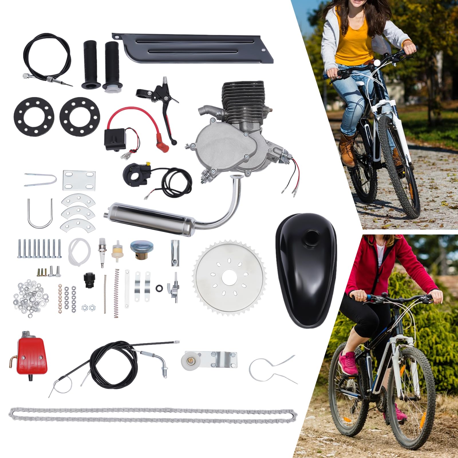 2 Stroke 100CC Bicycle Engine Kit - Motorized Bike Conversion Kit with CDI Ignition & Air Cooling (Black/Red/Silver) - Perfect for DIY Bike Motorization & Commuting