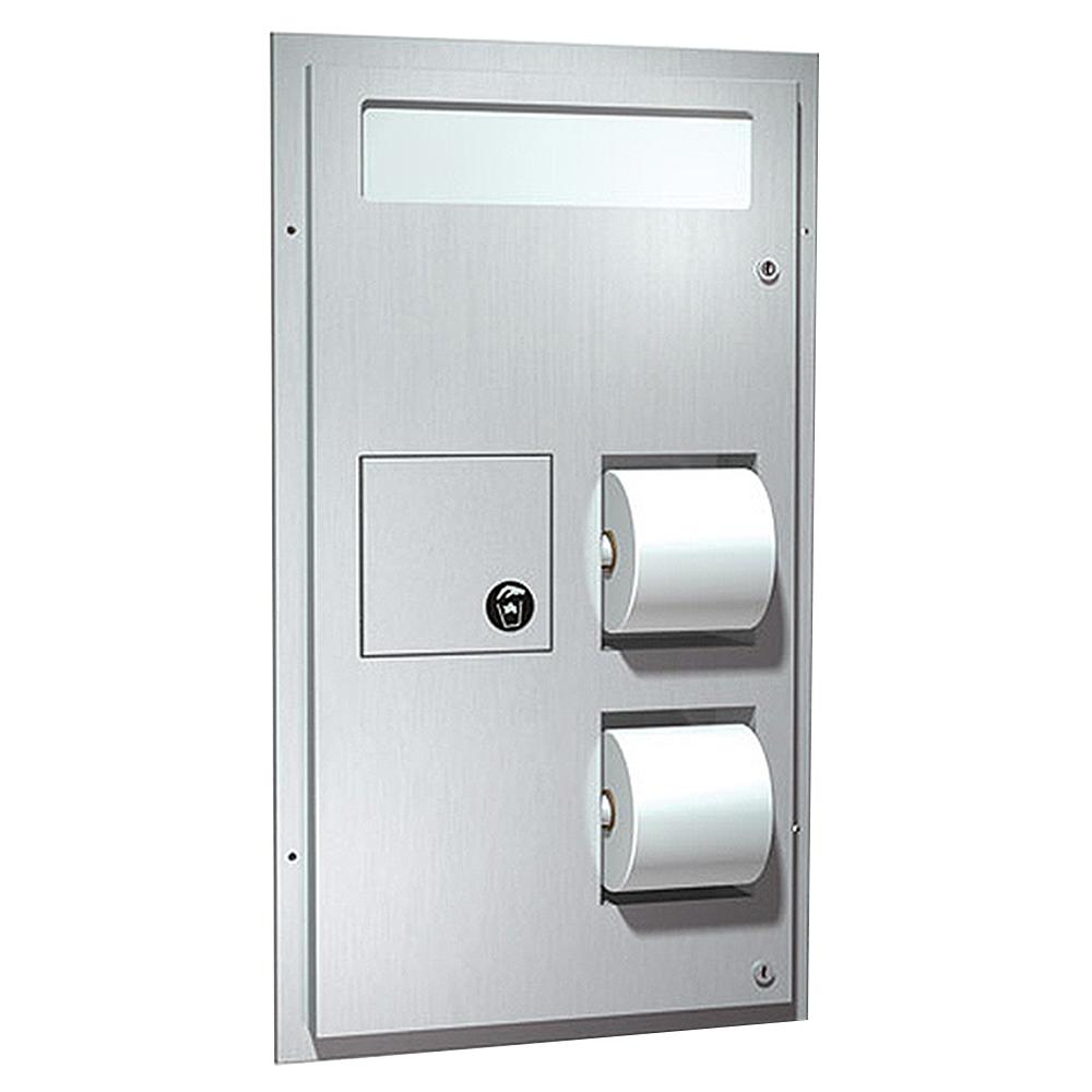 ASI 0482 R Recessed Seat Cover Dispenser with Toilet Paper Holder & Sanitary Disposal - Satin Finish for Public Restrooms, Commercial Bathrooms, and High-Traffic Washrooms