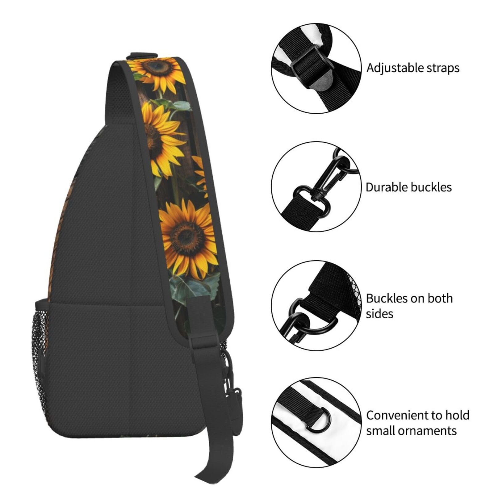 Sunflower Wooden Board Sling Backpack - Lightweight Waterproof Hiking Bag for Outdoor Sports