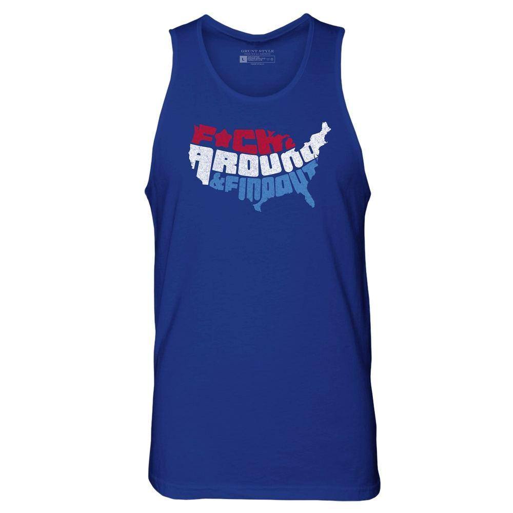 Men's Funny Sarcastic 'F*ck Around and Find Out' Graphic Tank Top - Royal Blue - Gym Workout & Casual Streetwear