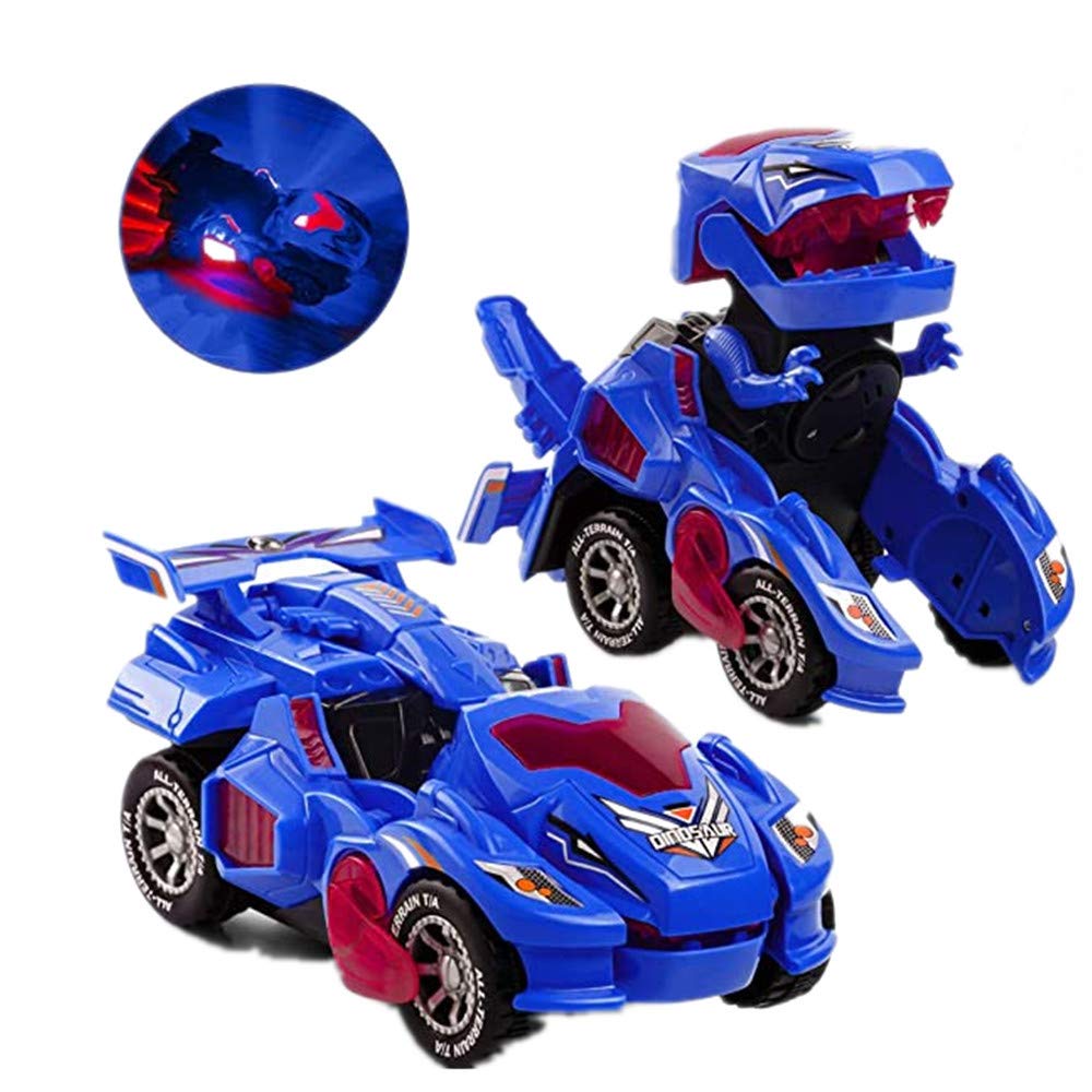 TBAO Transforming Dinosaur LED Car Toy - Blue Glow Race Track Vehicle with Robot Mode | STEM Educational Gift for Kids | Perfect for Birthday Parties & Indoor Play