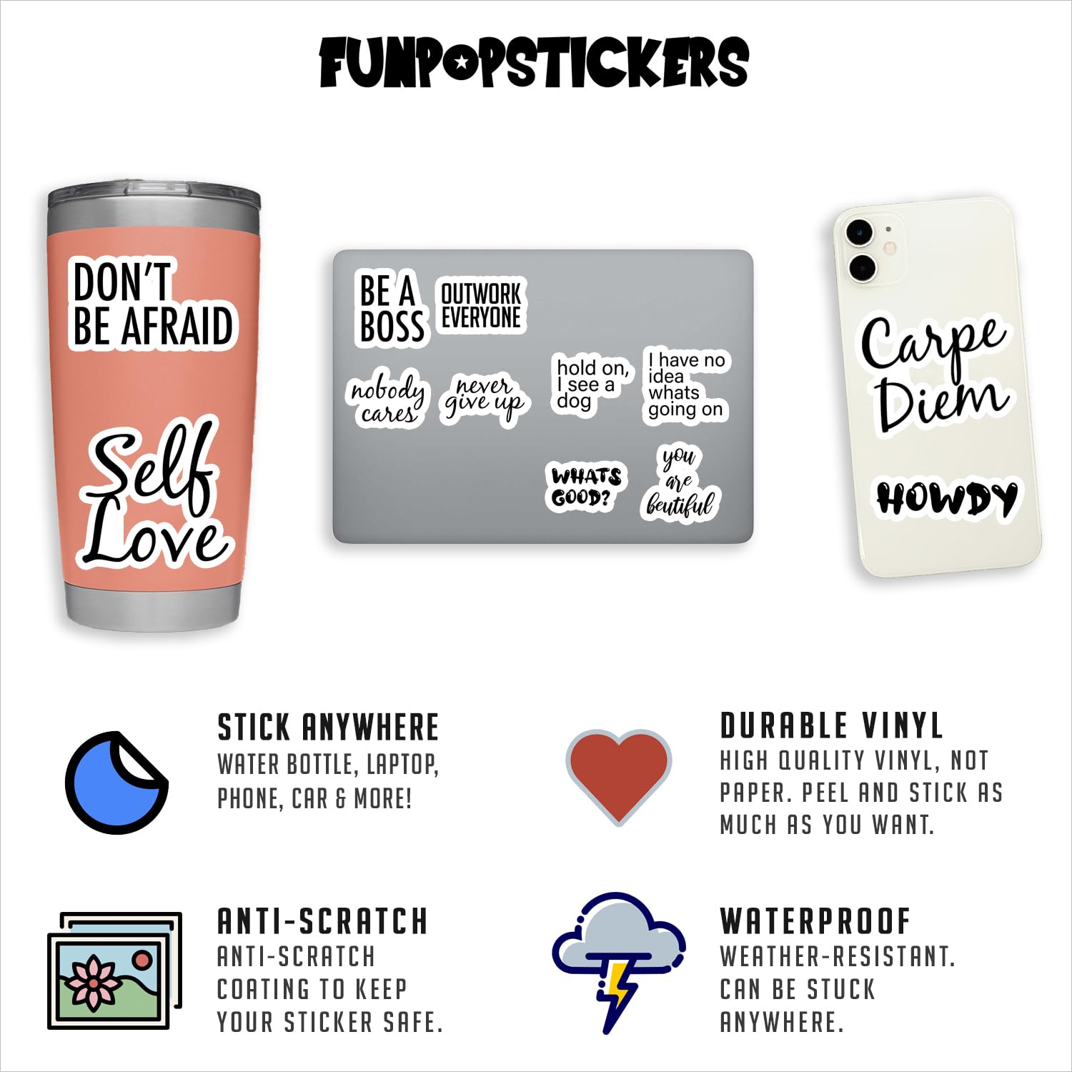 12-Pack Funny Vinyl Stickers - Inspirational & Unique Laptop Stickers for Personalization - Waterproof Decals for Journals, Phones, Laptops & DIY Crafts - Perfect for Office, School & Gift Giving