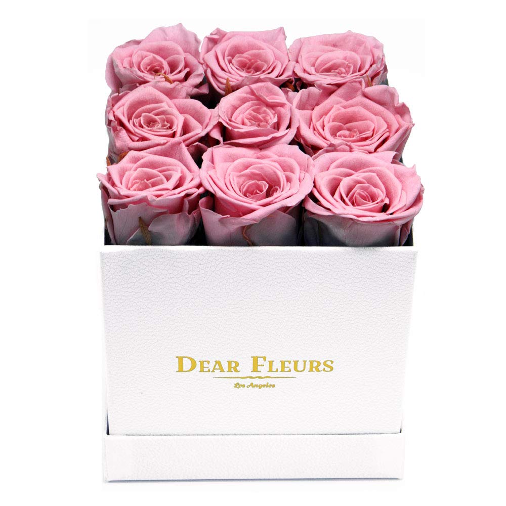 Real Preserved Roses That Last 1 Year | Nona Roses Eternal Flowers in Luxury Gift Box (Sweet Pink & White Leather) - Perfect for Anniversaries, Valentine's Day & Home Decor