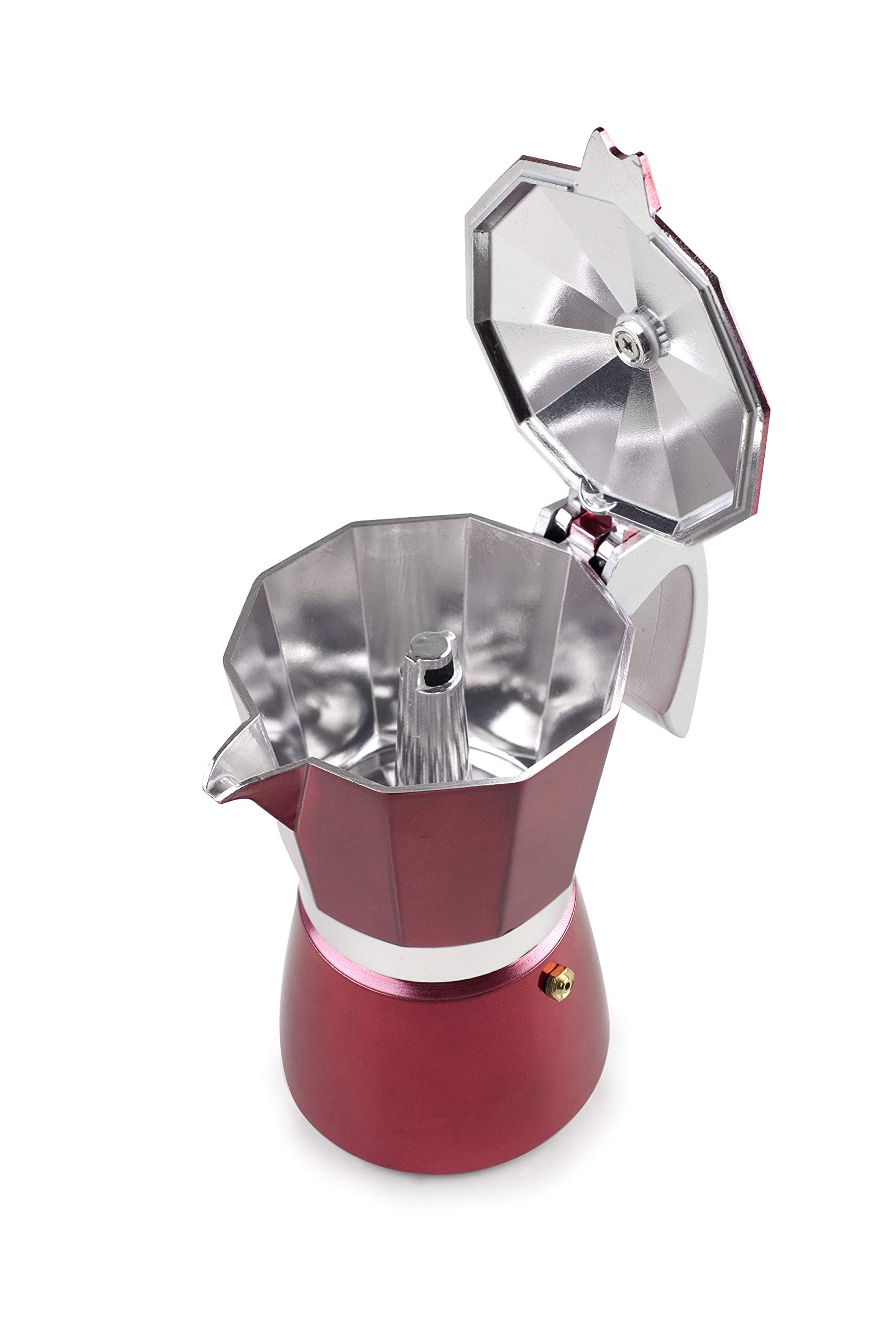 IBILI Evva Red 12-Cup Espresso Coffee Maker - Aluminum Stovetop Moka Pot (30 x 30 x 30 cm) - Perfect for Home, Office & Camping Coffee Brewing