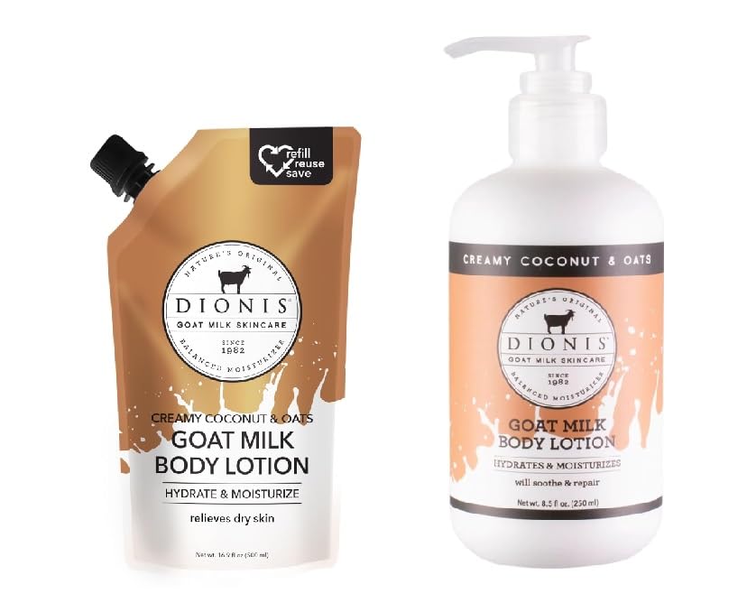 Dionis Goat Milk Body Lotion Refill Pouch - Creamy Coconut & Oats Scented Moisturizer (8.5 oz) | Hydrating Skincare for Dry Skin, Perfect for Daily Use & Gift Sets