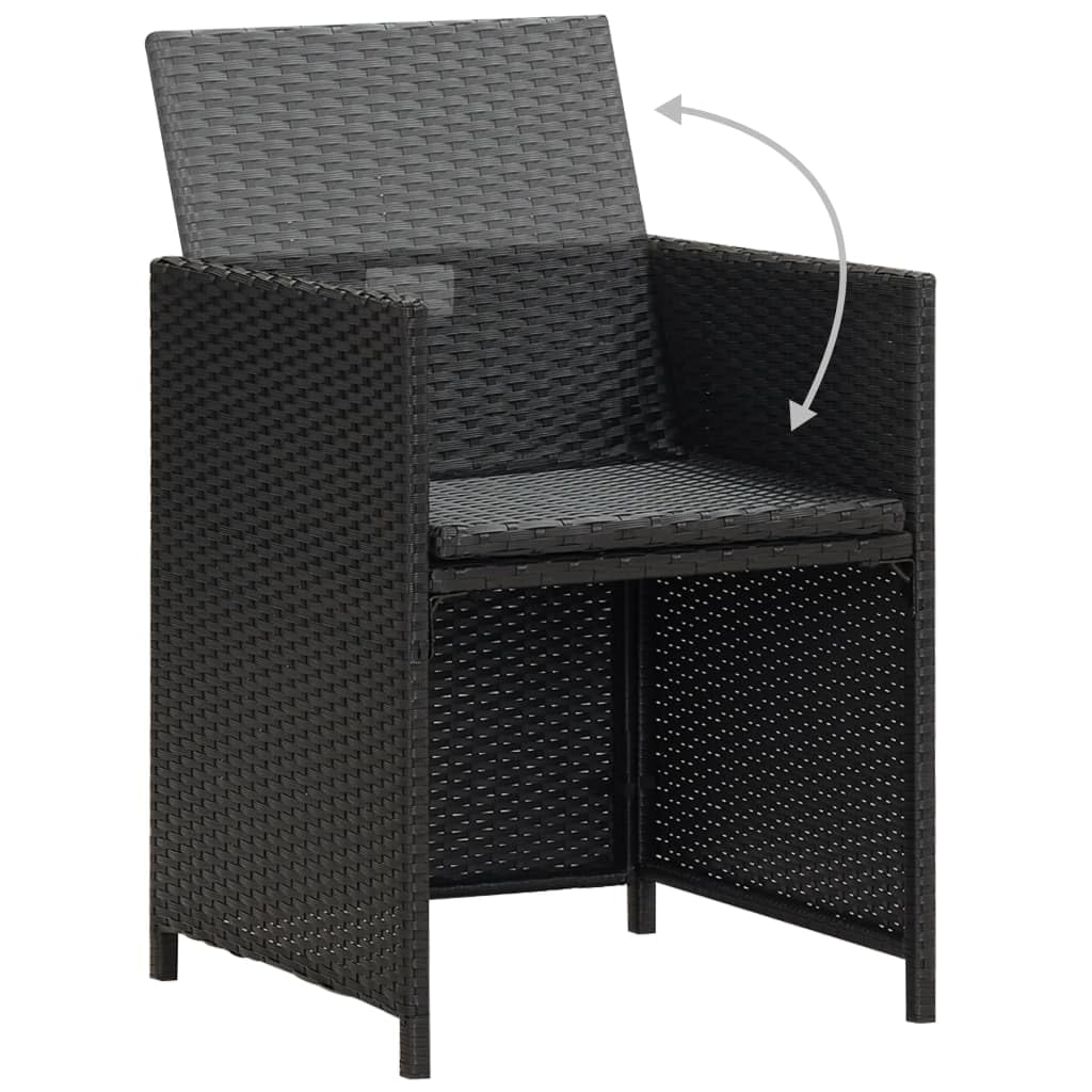 2-Piece Black Poly Rattan Patio Chairs Set with Cushions & Pillows - Outdoor Garden, Poolside, or Deck Furniture for Relaxing