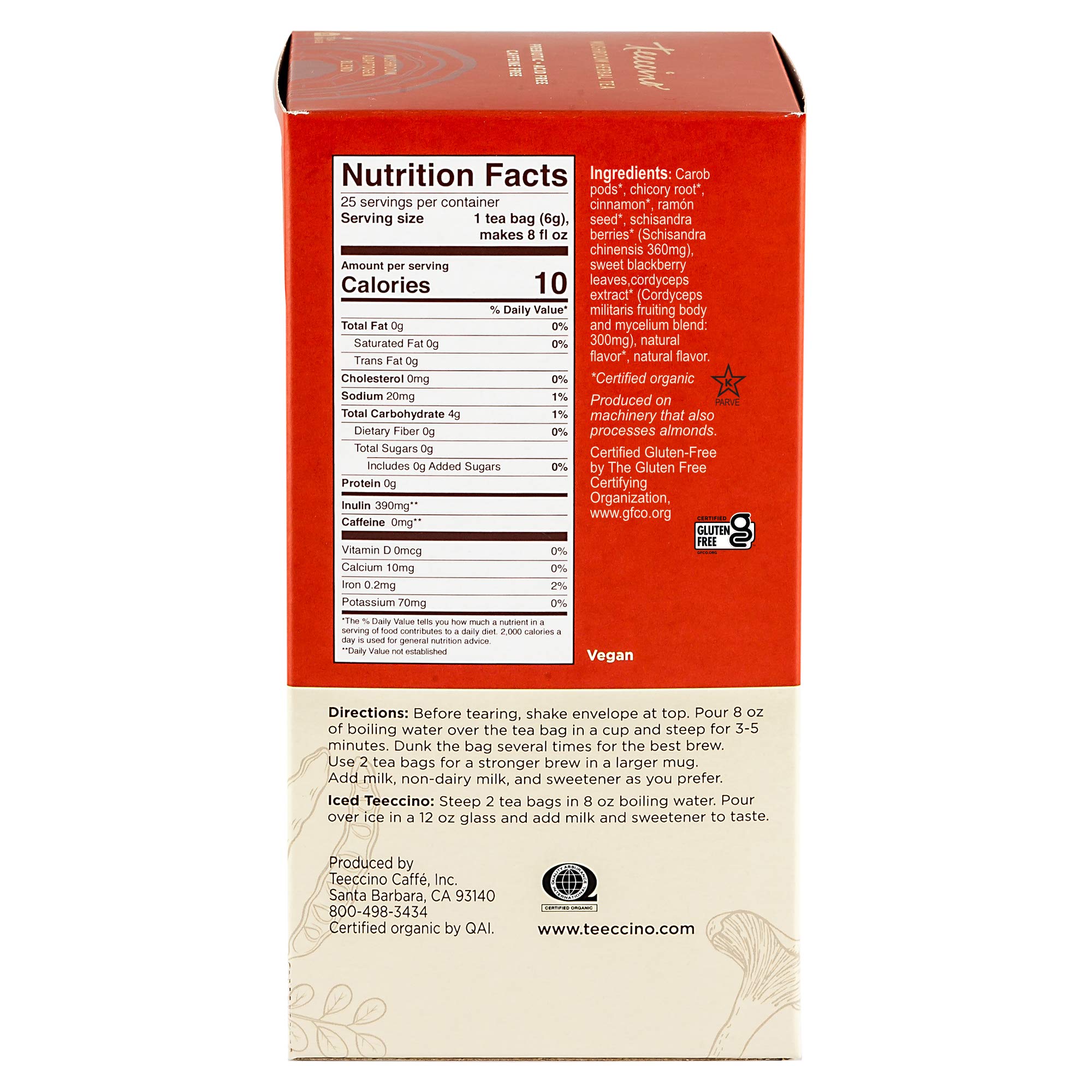 Organic Cordyceps Schisandra Herbal Tea - Cinnamon Berry Flavor, Caffeine-Free Adaptogenic Mushroom Tea with 3x More Herbs, Naturally Sweet, Gluten-Free, Prebiotic - 25 Tea Bags for Relaxation & Immune Support