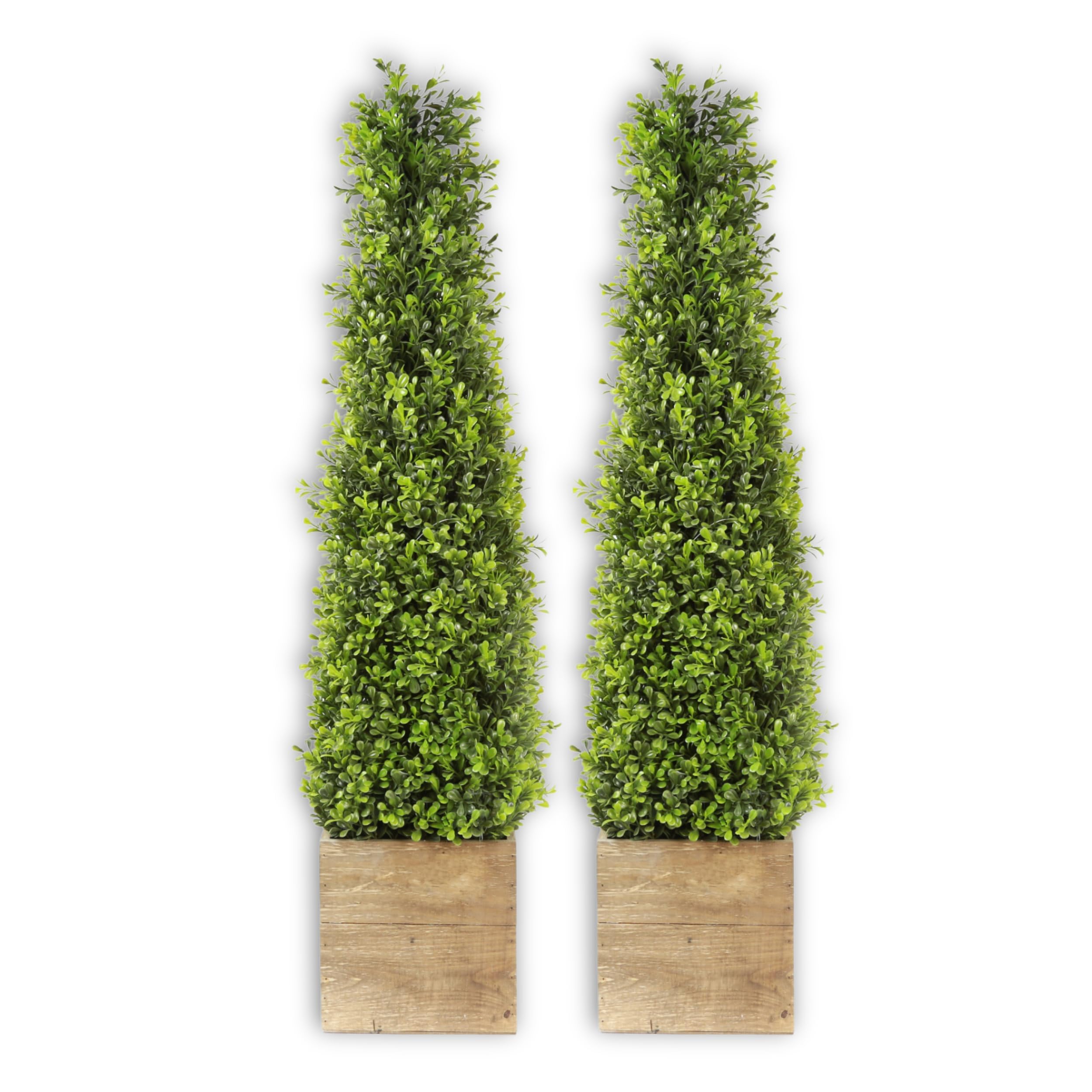 2.8ft Artificial Boxwood Topiary Tree Set of 2 - 34 Inch Tall with Wooden Pots for Indoor & Outdoor Decor - Perfect for Porch, Patio, Garden, and Home Décor