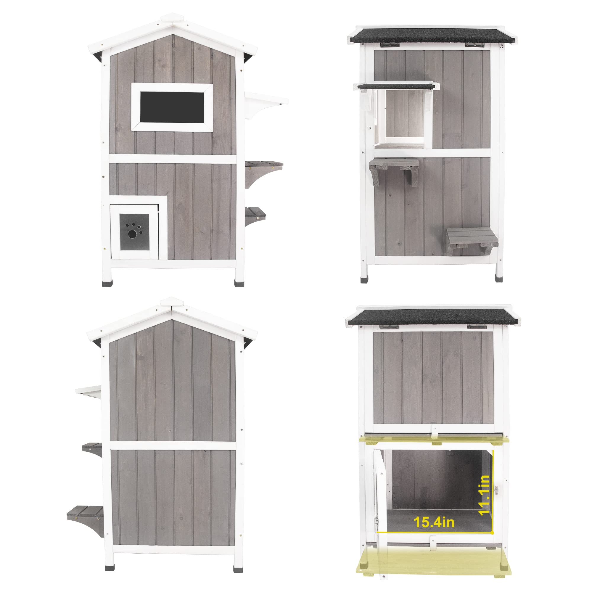 Waterproof Wooden Cat House for Indoor & Outdoor Use - 2 Story Kitty Condo with Escape Door - Perfect for Backyard, Patio, or Living Room Pet Shelter
