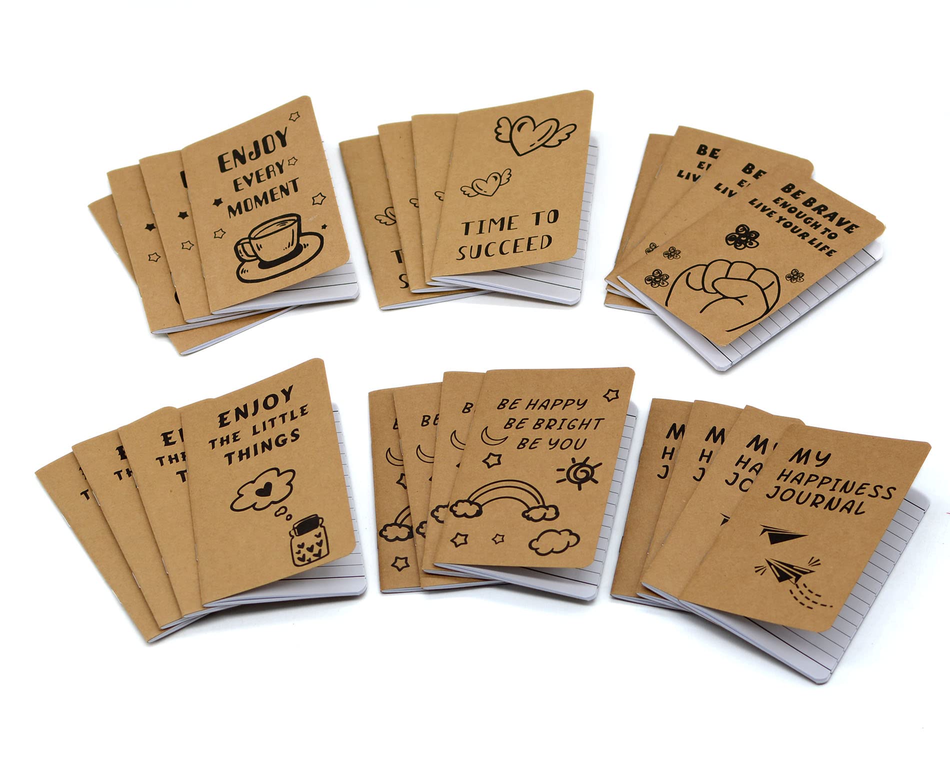 Inspirational Kraft Paper Notebooks - Mini Happy Journal Notepads Bulk (48pcs, 6 Styles, Brown Blank Pages) for School, Office, Home, Coworkers & Travel - Perfect Gift & Daily Motivation Supplies | Great for Journaling, Note-Taking & Thought Organization