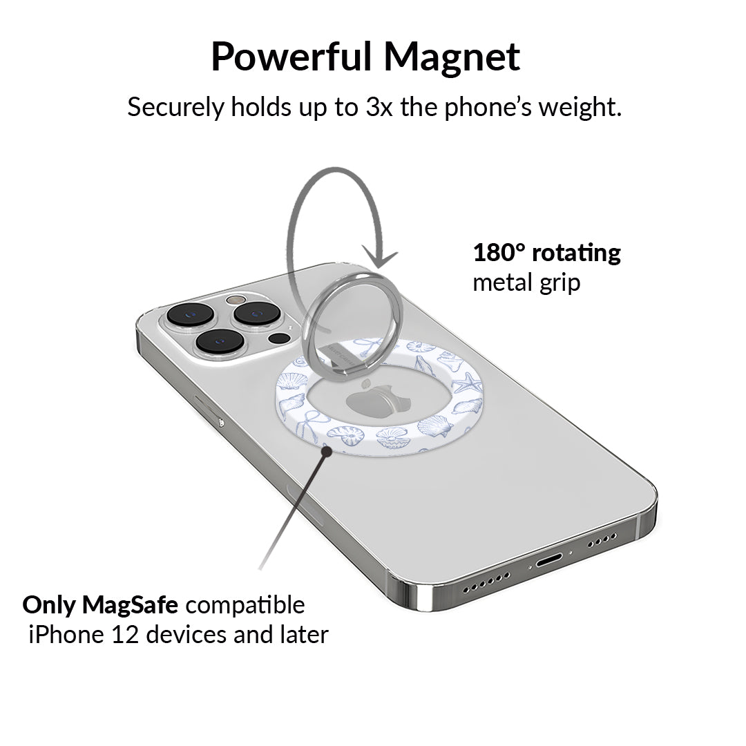 Premium Coastal Seashells MagSafe Grip Ring - Secure Phone Holder with 360° Rotation for iPhone 14/13/12 Series - Perfect for Beach Vacations, Outdoor Adventures & Daily Commute