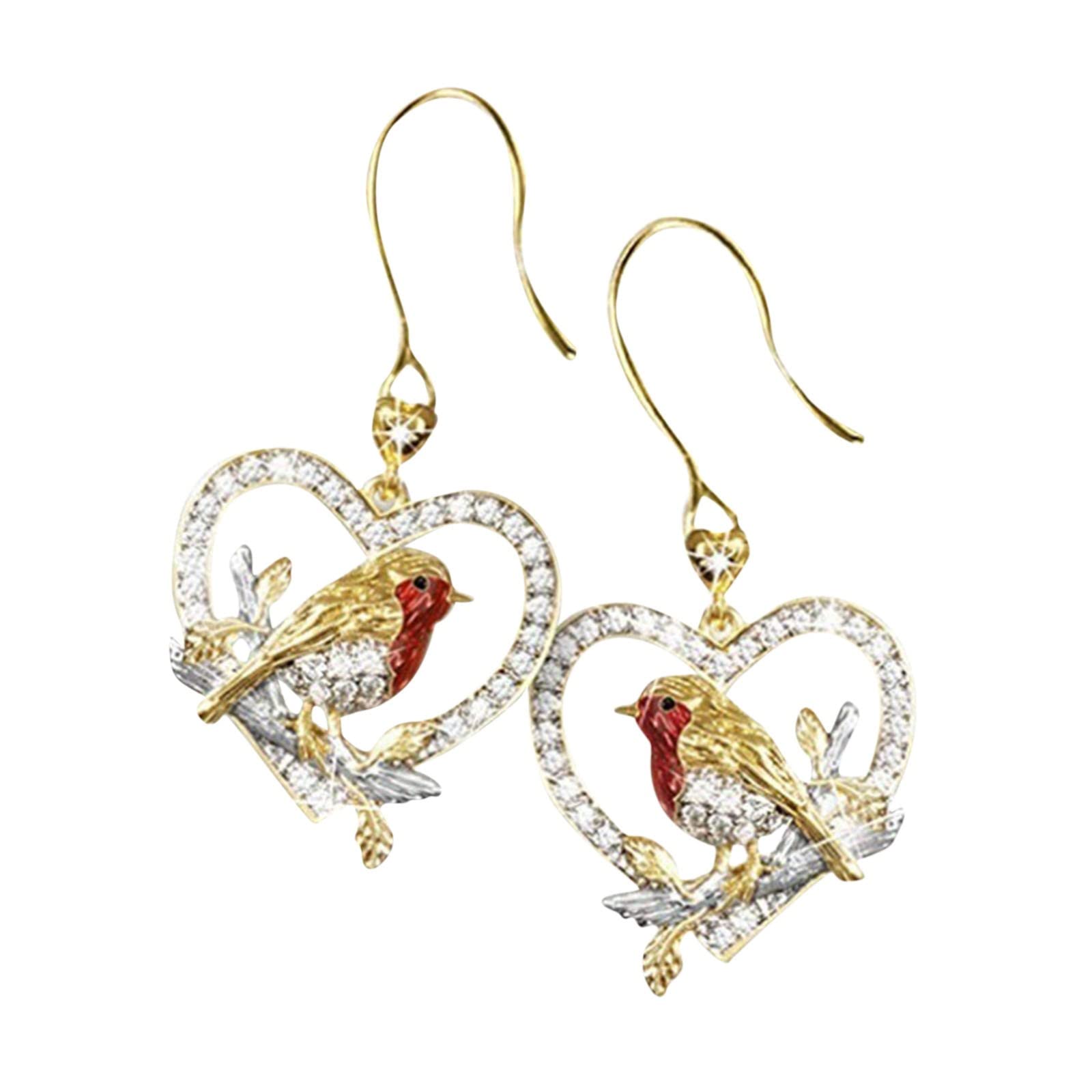 Elegant Bridal Jewelry Set - Heart Pendant & Bird Earrings in Red | Memorial Keepsake for Weddings, Anniversaries & Special Occasions