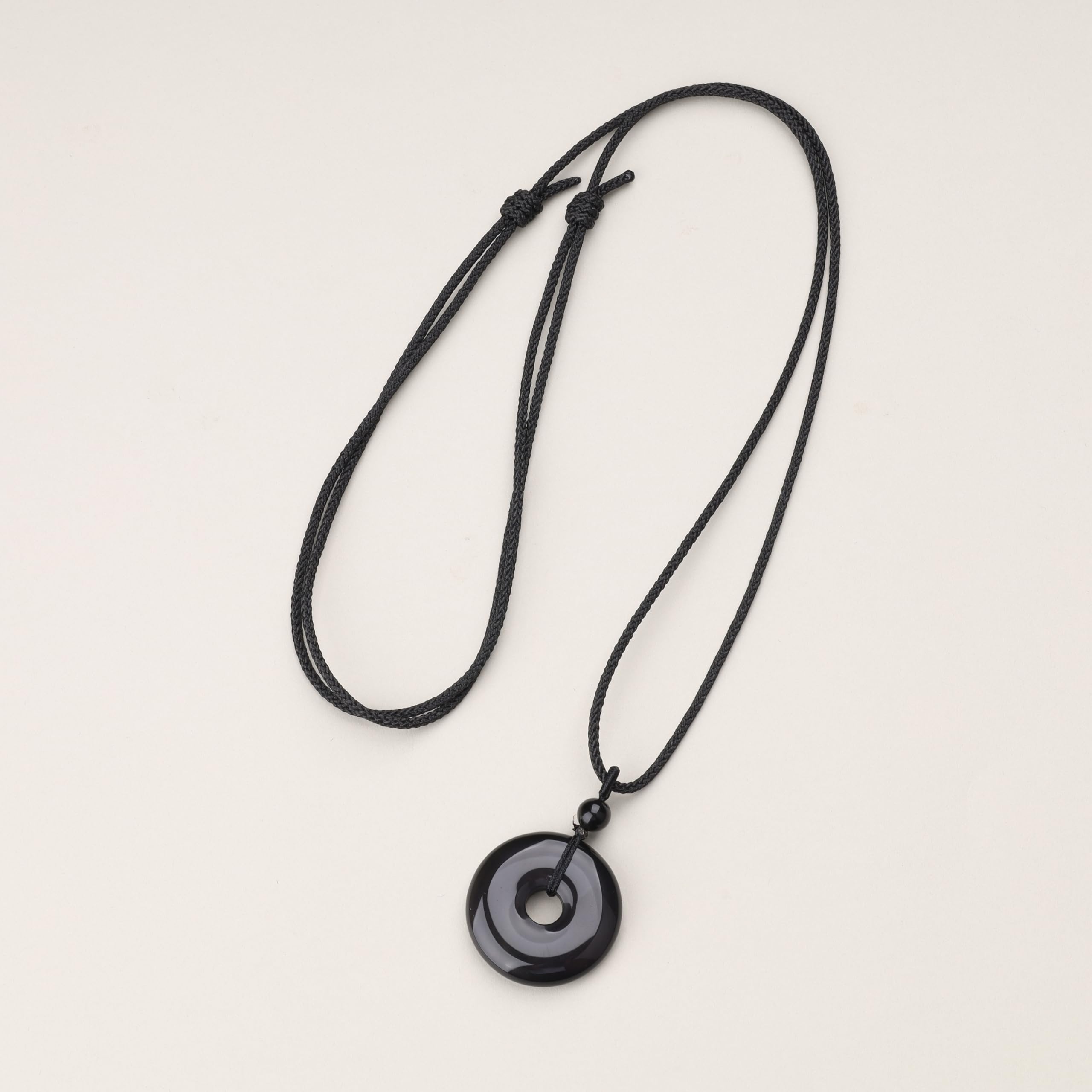 COAI Crystal Donut Necklace - Obsidian, Tiger Eye, Rose Quartz, Fluorite, Agate - Unisex Pendant for Men & Women - 28 Inch Nylon Cord - Spiritual Healing Jewelry for Meditation, Yoga & Daily Wear