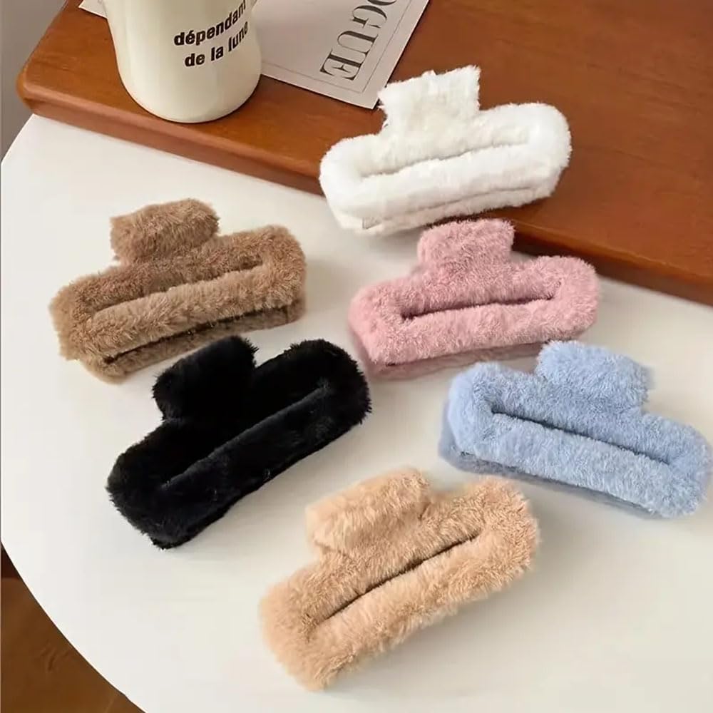 Luxury Fur Hair Claw Clips for Women & Girls - Soft Furry Hair Clutchers Set (Random Color) | Perfect for Parties, Weddings & Everyday Styling
