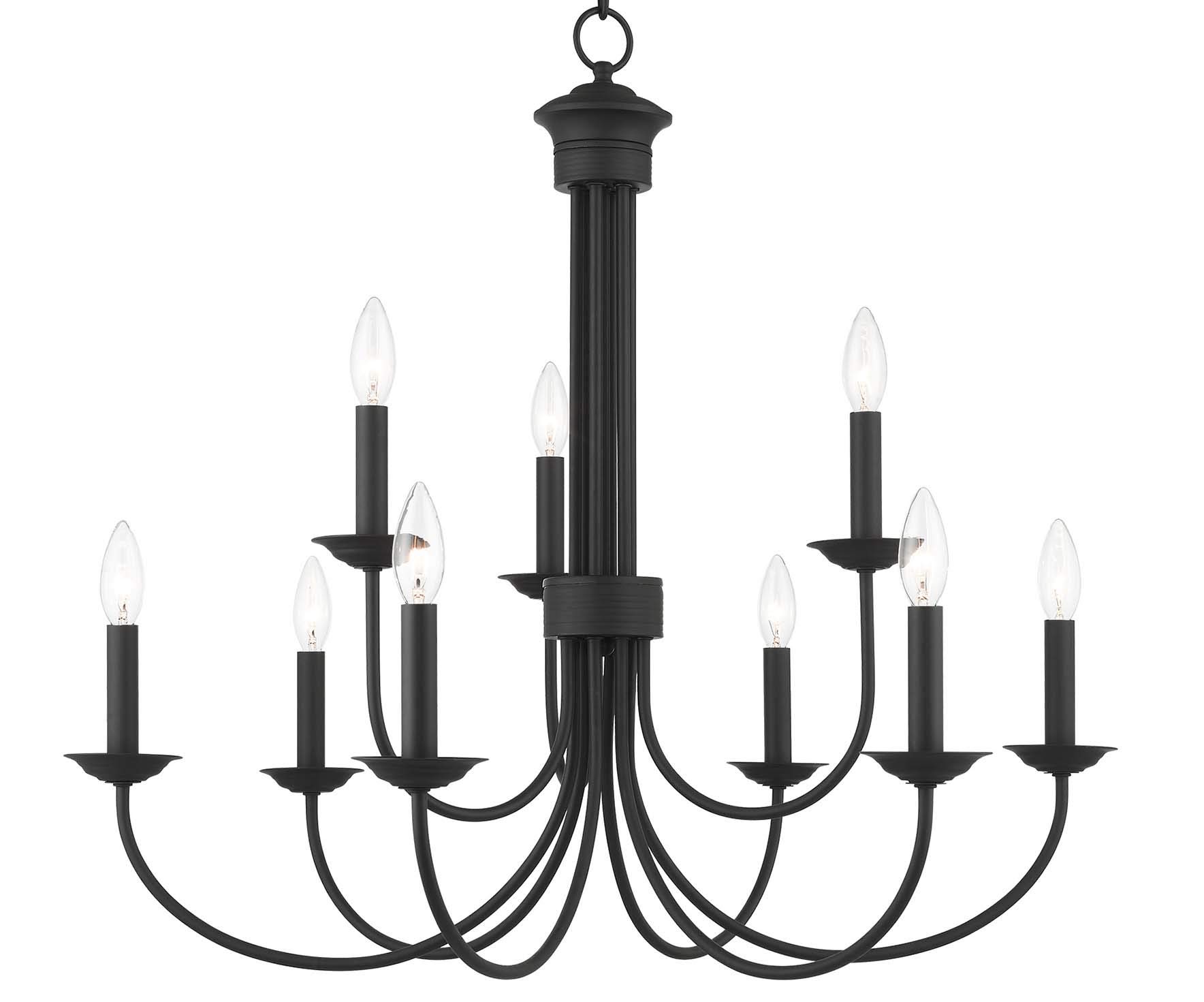 Livex Lighting 42687-04 9-Light Black Chandelier - Modern Crystal Ceiling Light Fixture for Dining Room, Bedroom, or Living Room Decor