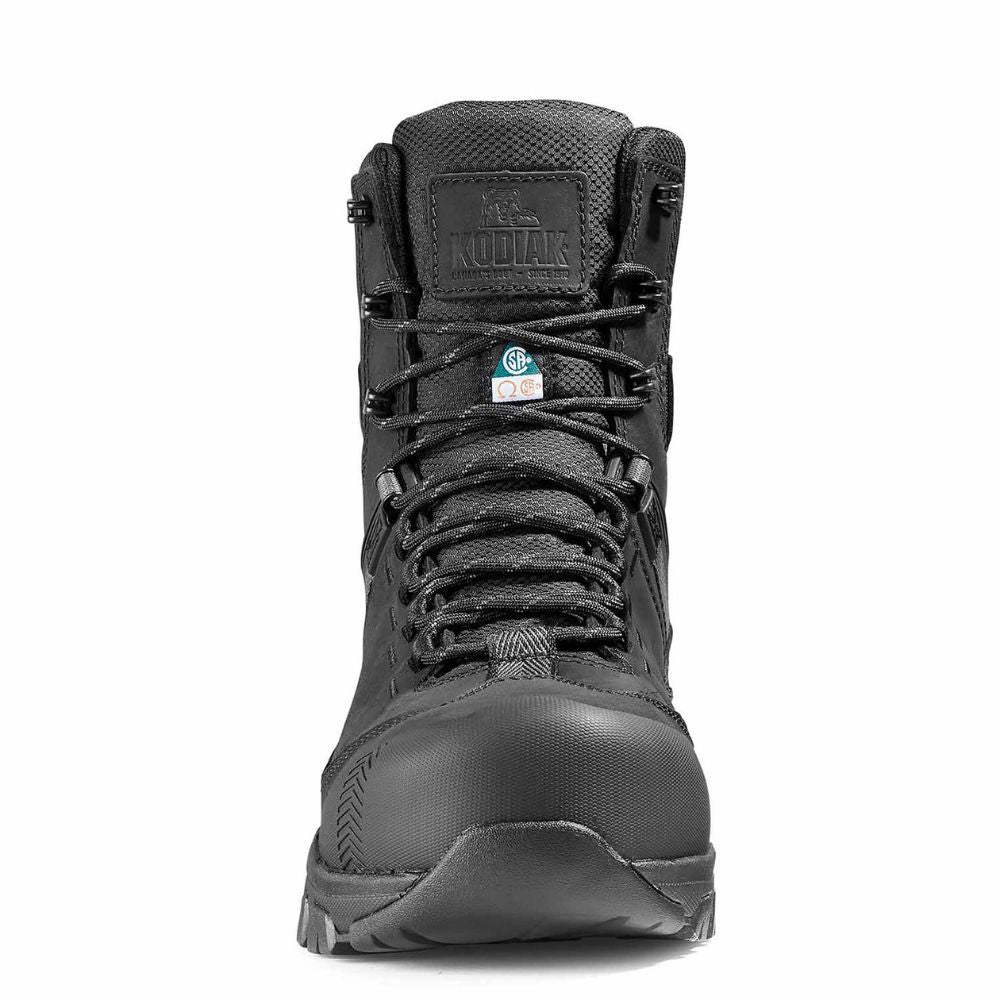 Kodiak Quest Bound Men's 8 Inch Waterproof Steel Toe Work Boots - Black (KD0A4THHBLK) | Slip Resistant & Comfortable for Construction, Hiking & Outdoor Work