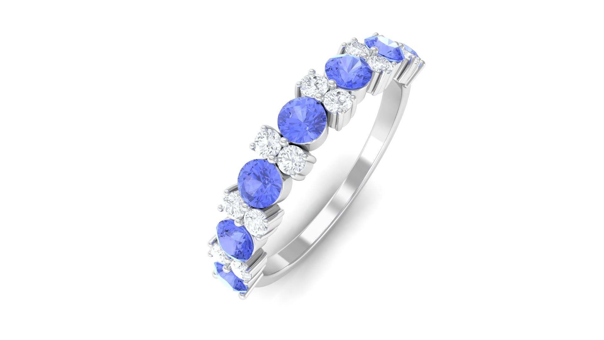 1.50 CT Tanzanite and Diamond 14K Solid Gold Half Eternity Ring for Women - Elegant Tanzanite Cluster Wedding Band, Anniversary Gift, Engagement Jewelry for Her