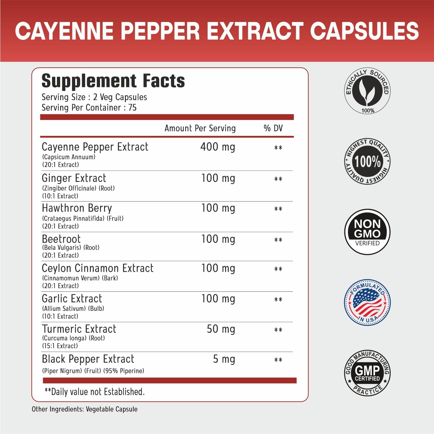 Cayenne Pepper Capsules with Garlic, Ginger, Hawthorn, Turmeric, Cinnamon, Beet Root & Black Pepper Extract - 150 Count, Non-GMO, Gluten Free Capsaicin Supplement for Heart Health & Metabolism Boost