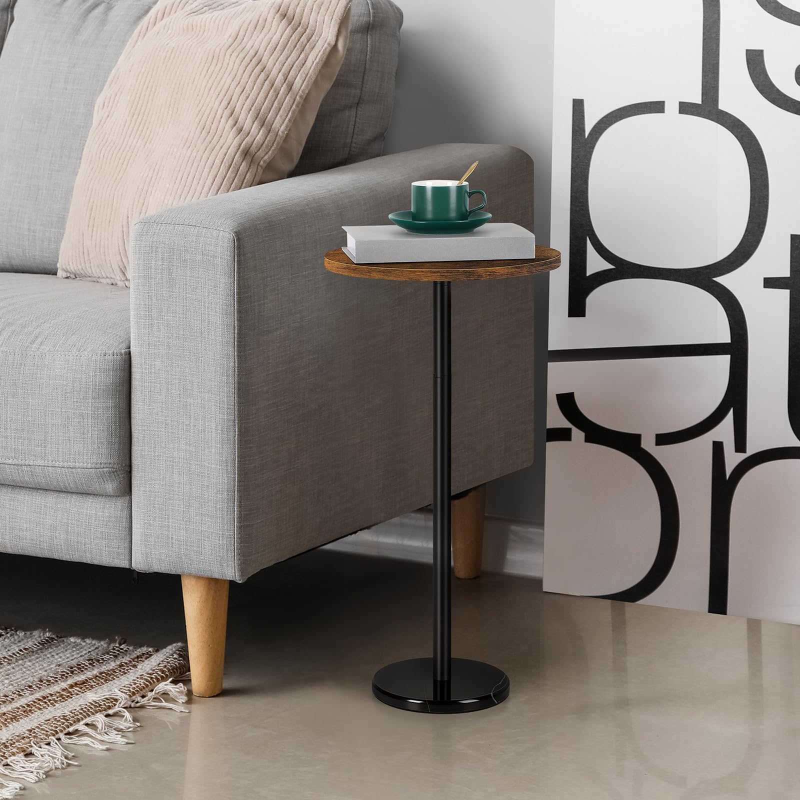 2-Piece Round Side Table Set with Marble Base - Small Drink Pedestal Accent End Coffee Cocktail Table for Living Room, Sofa, Outdoor Use (Brown & Black) - Perfect for Small Spaces, Patio, and Home Decor