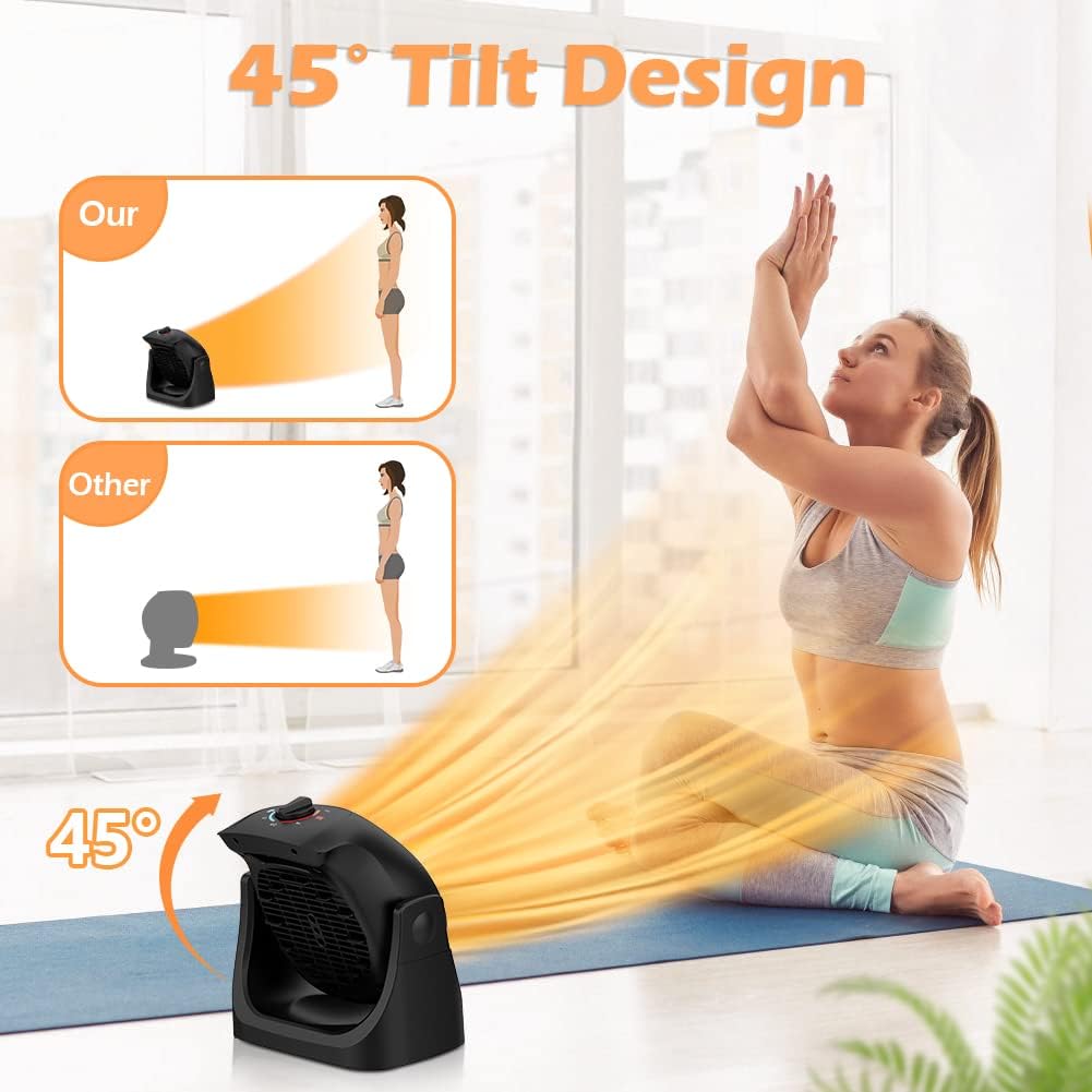 LifePlus 2-in-1 Heater & Fan Combo - Portable Cooling Desk Fan with 45° Tilt, 2 Speed Settings, 1500W Overheat Protection - Personal Space Heater & Air Circulator for Home, Office, Bedroom & Dorm Room (Black)