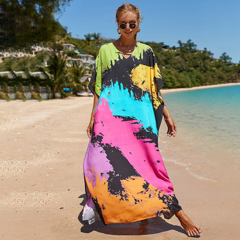 Bohemian Beach Dresses & Kaftans - Flowy Bikini Cover Ups, Maxi Robe for Women | Elegant Swimwear Coverup for Pool, Vacation & Summer Outfits