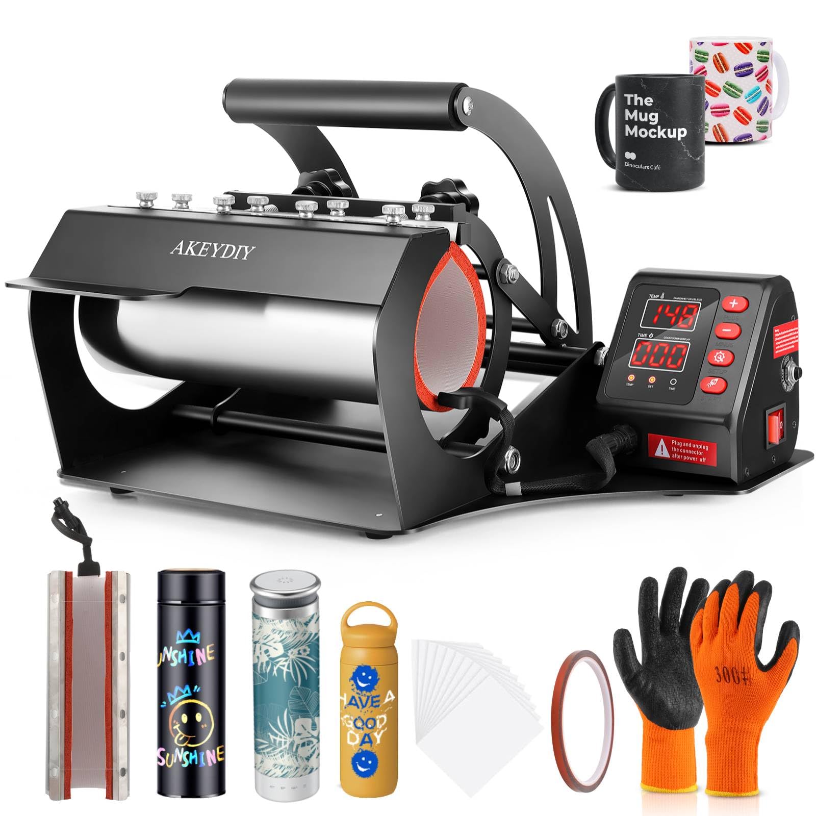 DREAMVAN Tumbler Heat Press Machine - Mug Press for 11oz to 30oz Sublimation Ceramic Mugs & Heat Transfer for 12oz/15oz/18oz/20oz Straight Blank Tumblers, Glass Cans & Cups - Perfect for Custom Drinkware Business & DIY Gifts (AMB005565, Black)