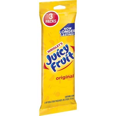 Juicy Fruit Chewing Gum - 3 Packs (15 Sticks Total) | Fresh Flavor Bubble Gum for On-the-Go, Office, and Travel Snacking