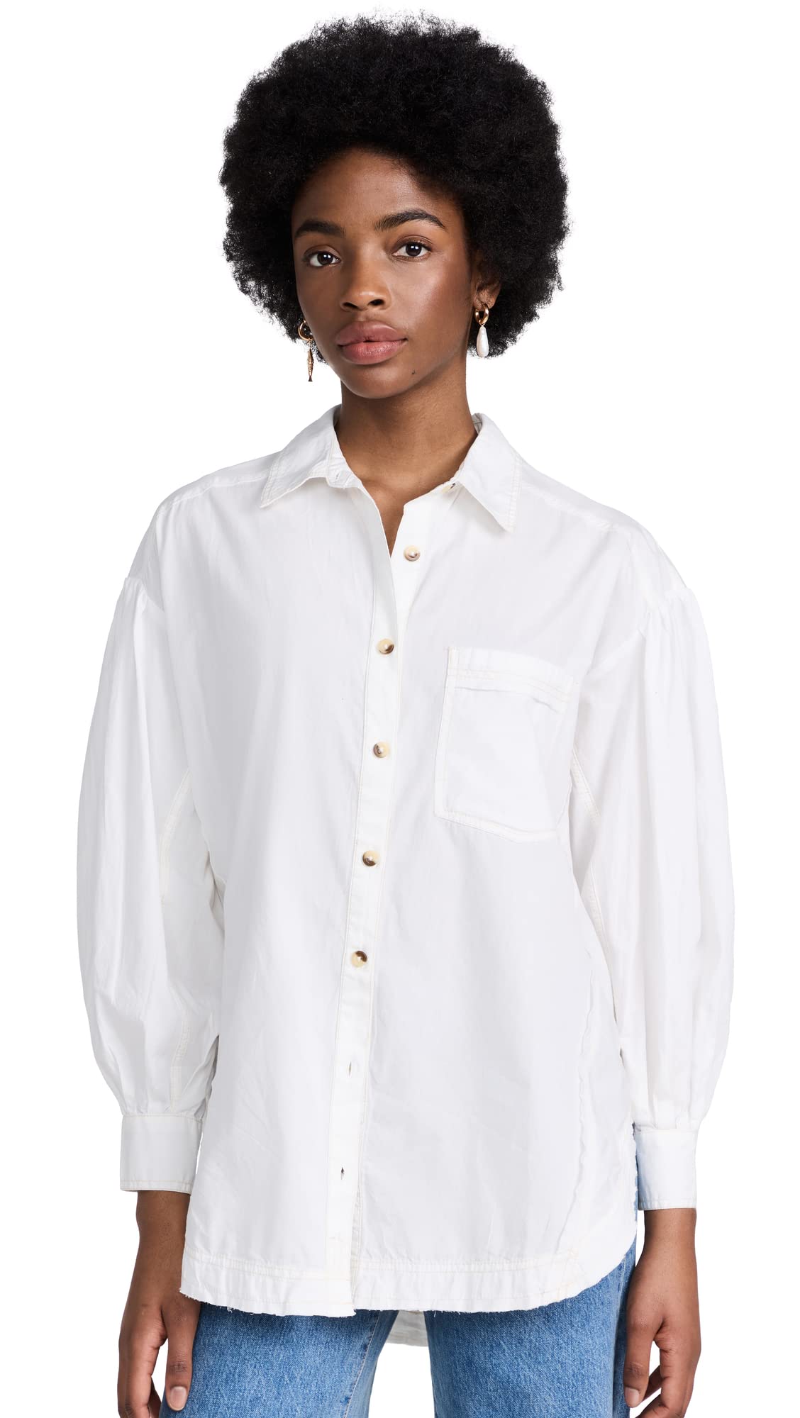 Free People Women's Happy Hour Solid Button-Down Shirt - Casual & Chic Blouse for Work, Date Night & Everyday Wear