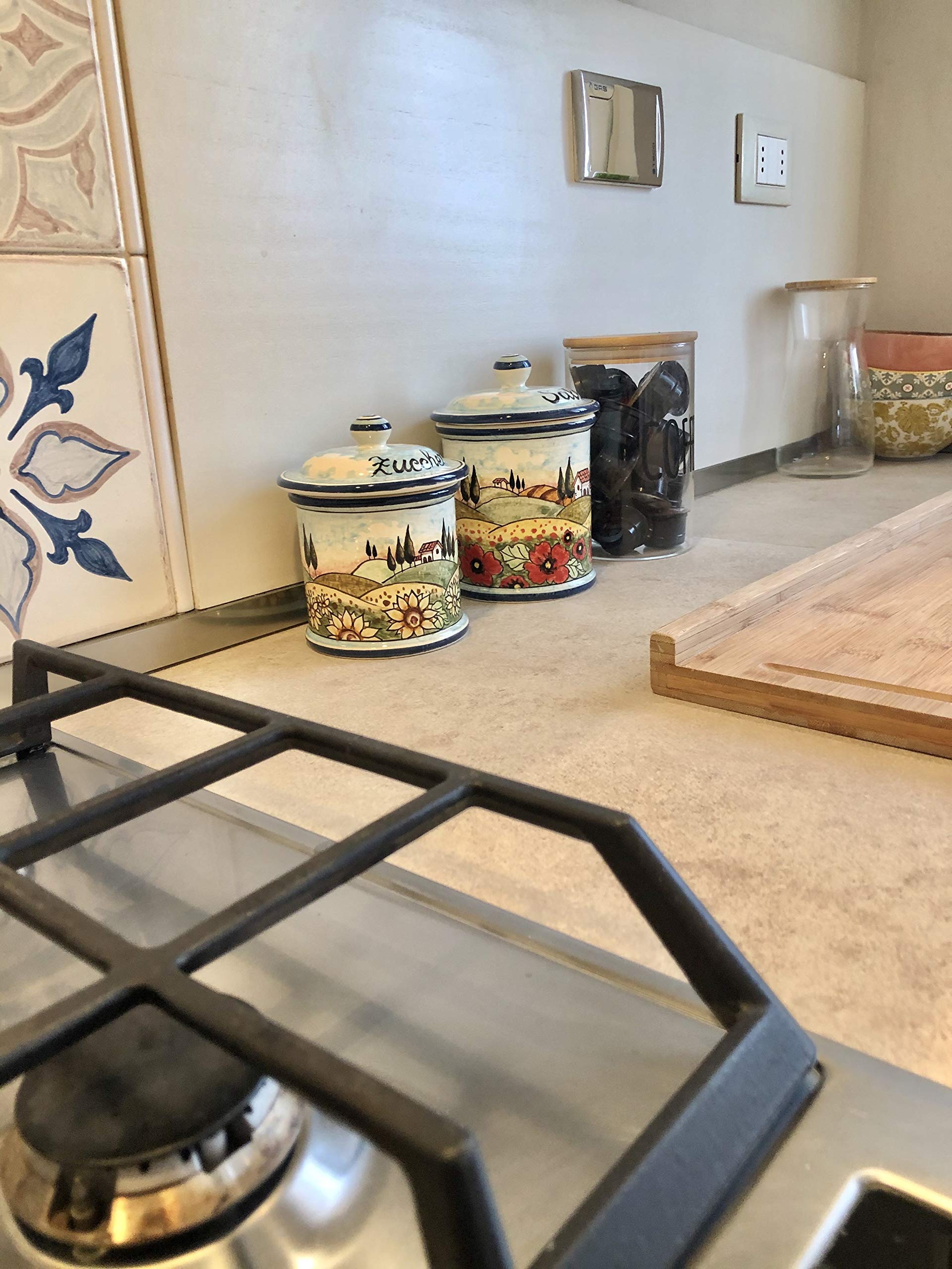 Italian Ceramic Food Storage Jars Set - Hand Painted Tuscan Landscape Decorated Kitchen Canisters for Salt, Sugar & Spices | Artisan Pottery Made in Italy | Perfect for Rustic Kitchen Decor & Gift Giving