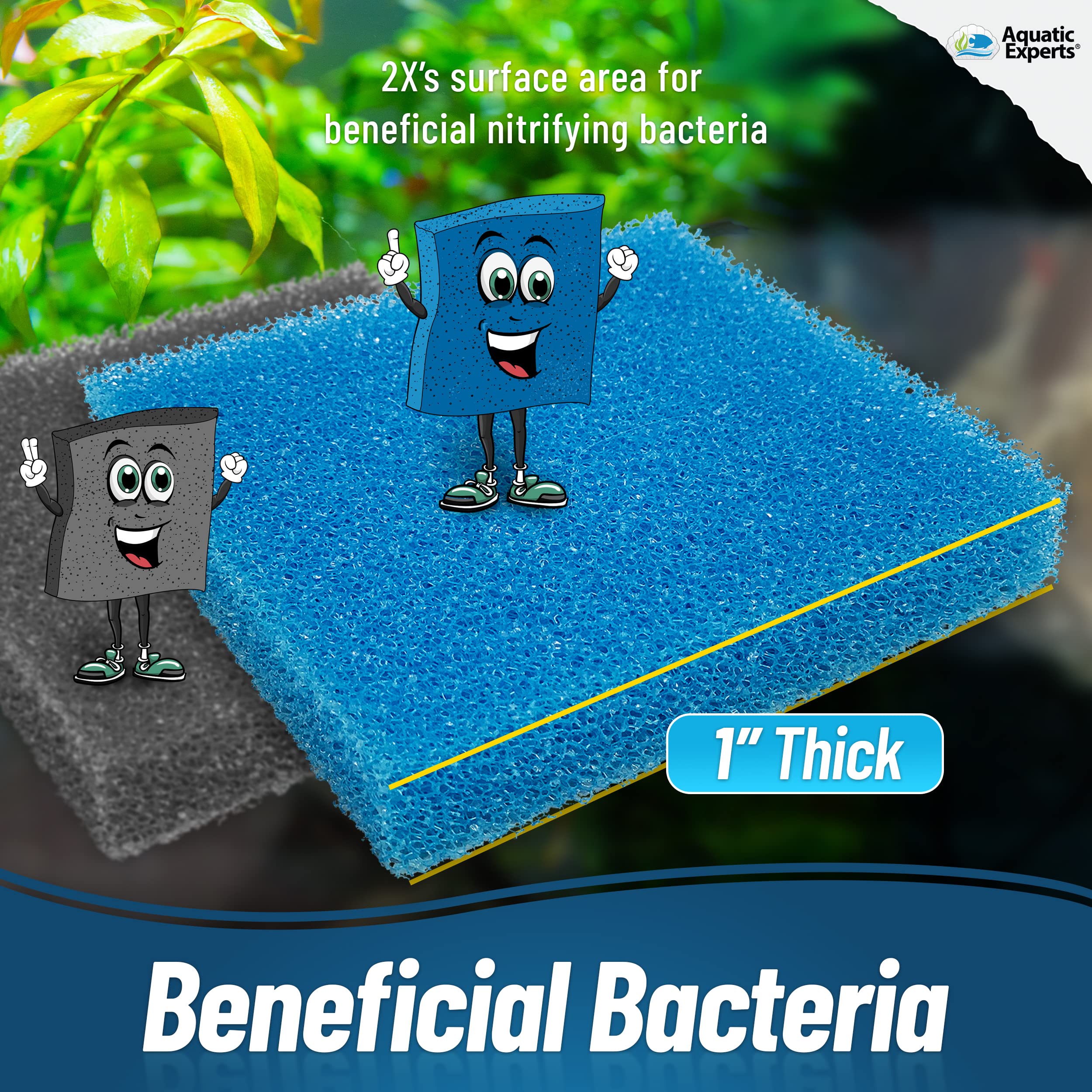 Aquatic Experts Aquarium Filter Sponge - Premium Biological & Mechanical Sponge Filter Pad for Fish Tank (12
