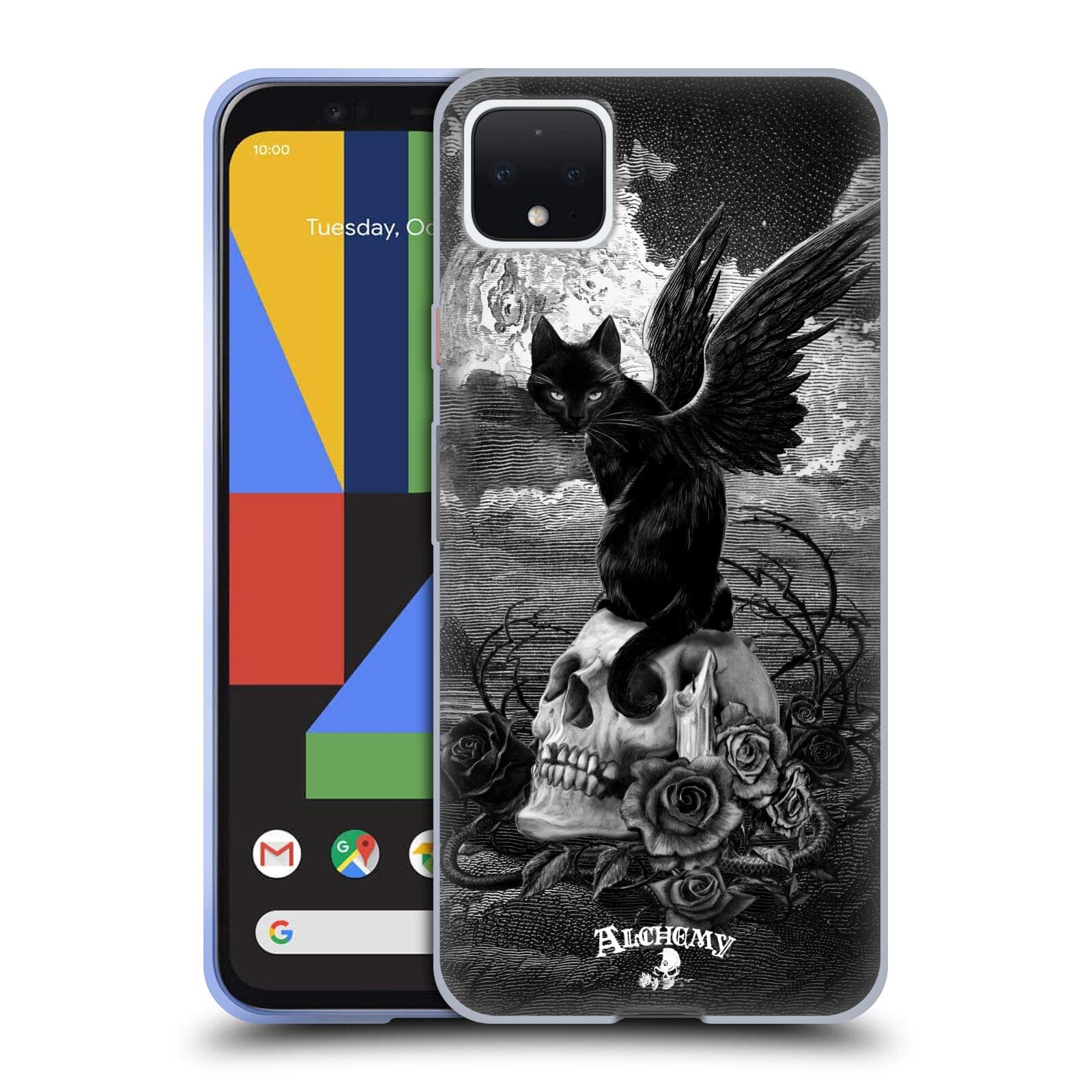 Alchemy Gothic Nine Lives of Poe Skull Cats Soft Gel Case for Google Pixel 4 XL | Officially Licensed by Head Case Designs | Perfect for Gothic Style Enthusiasts and Cat Lovers