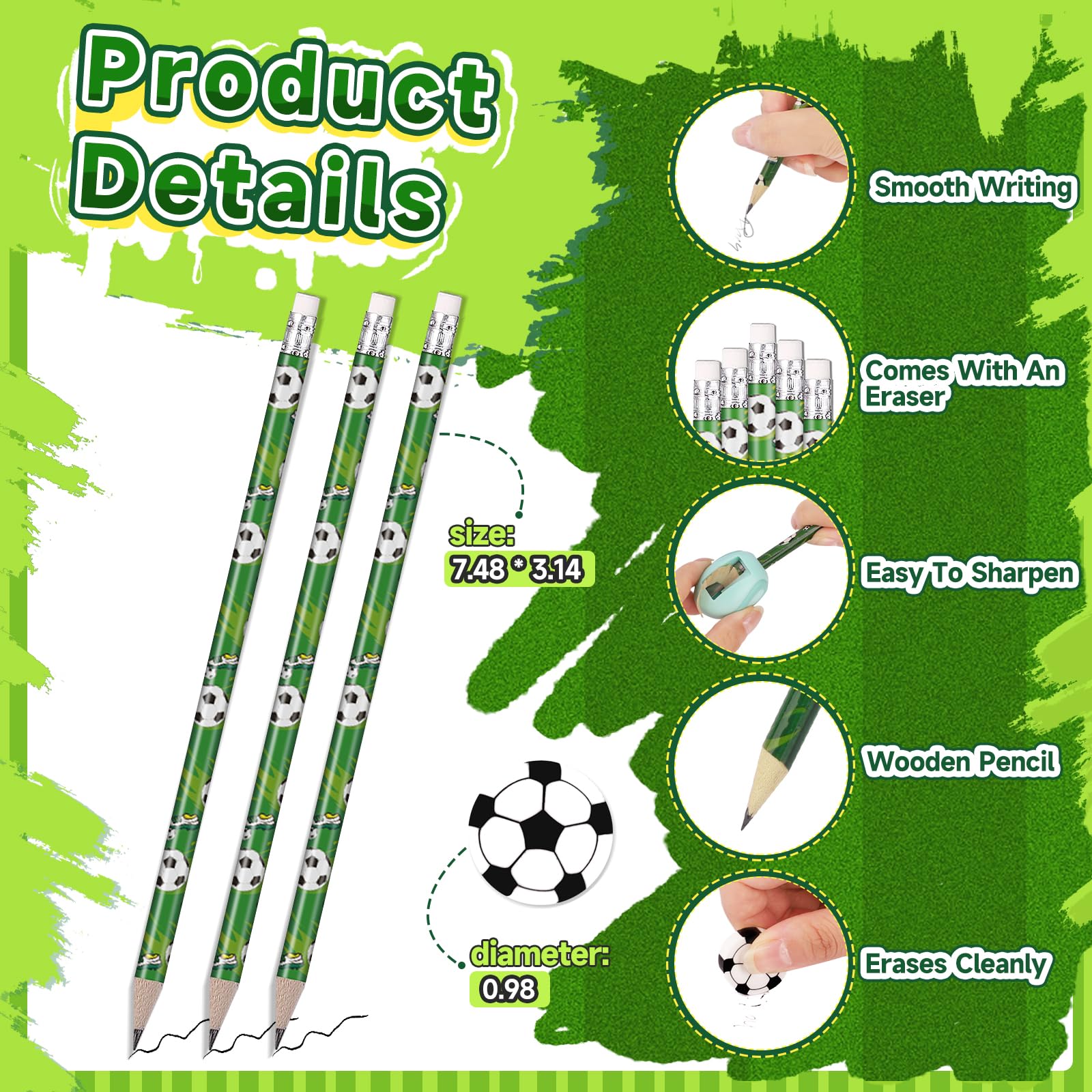 36-Piece Soccer Pencils and Erasers Set - Fun Wooden Sports Pencils with Erasers - Perfect for Kids Birthday Party Favors, School Rewards, Classroom Incentives & Office Gifts - Great for Soccer Themed Parties, Back-to-School Supplies & Teacher Appreciation Gifts