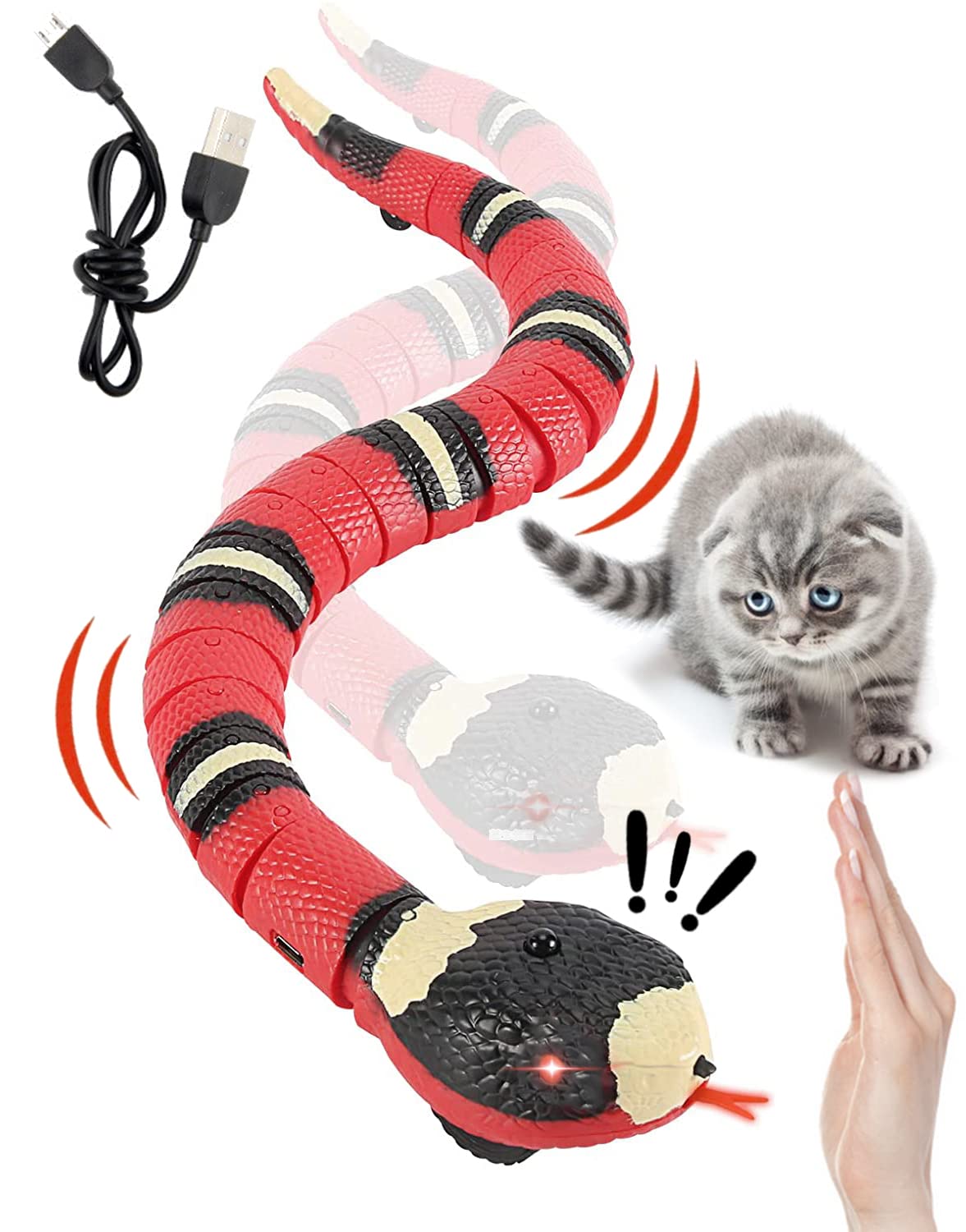 Smart Sensing Snake Toy - Infrared Induction USB Rechargeable Interactive Toy for Kids & Pets | Fun Indoor/Outdoor Prank Gadget for Halloween, Parties & Playtime | Great for Cats, Boys & Girls