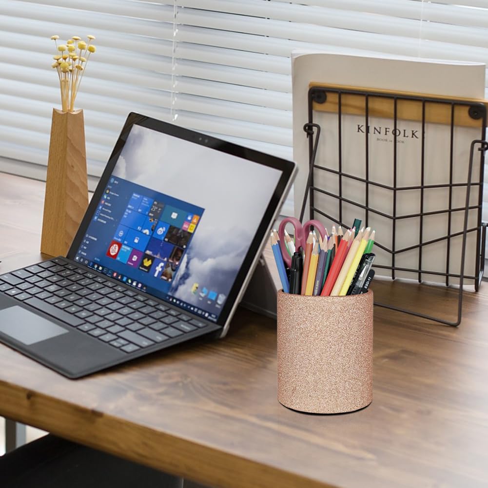 Premium PU Leather Pen & Pencil Holder - Desk Organizer Cup for Brushes, Scissors & Office Supplies (3.3