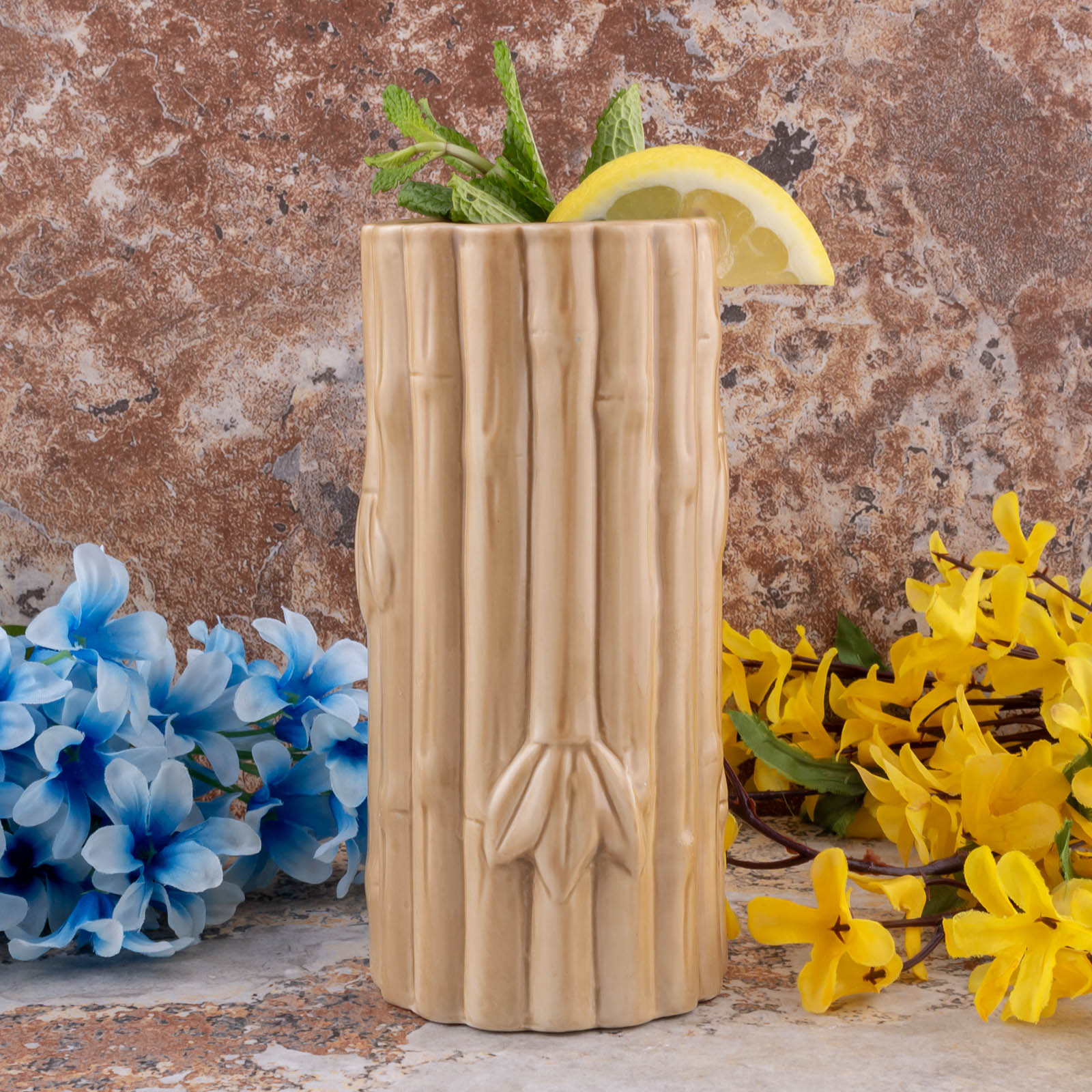 BarConic® Tiki Drinkware - 15oz Bamboo Mugs for Tropical Cocktails, Party Cups, Summer Drinks, Beach Barware & Hawaiian Themed Decor