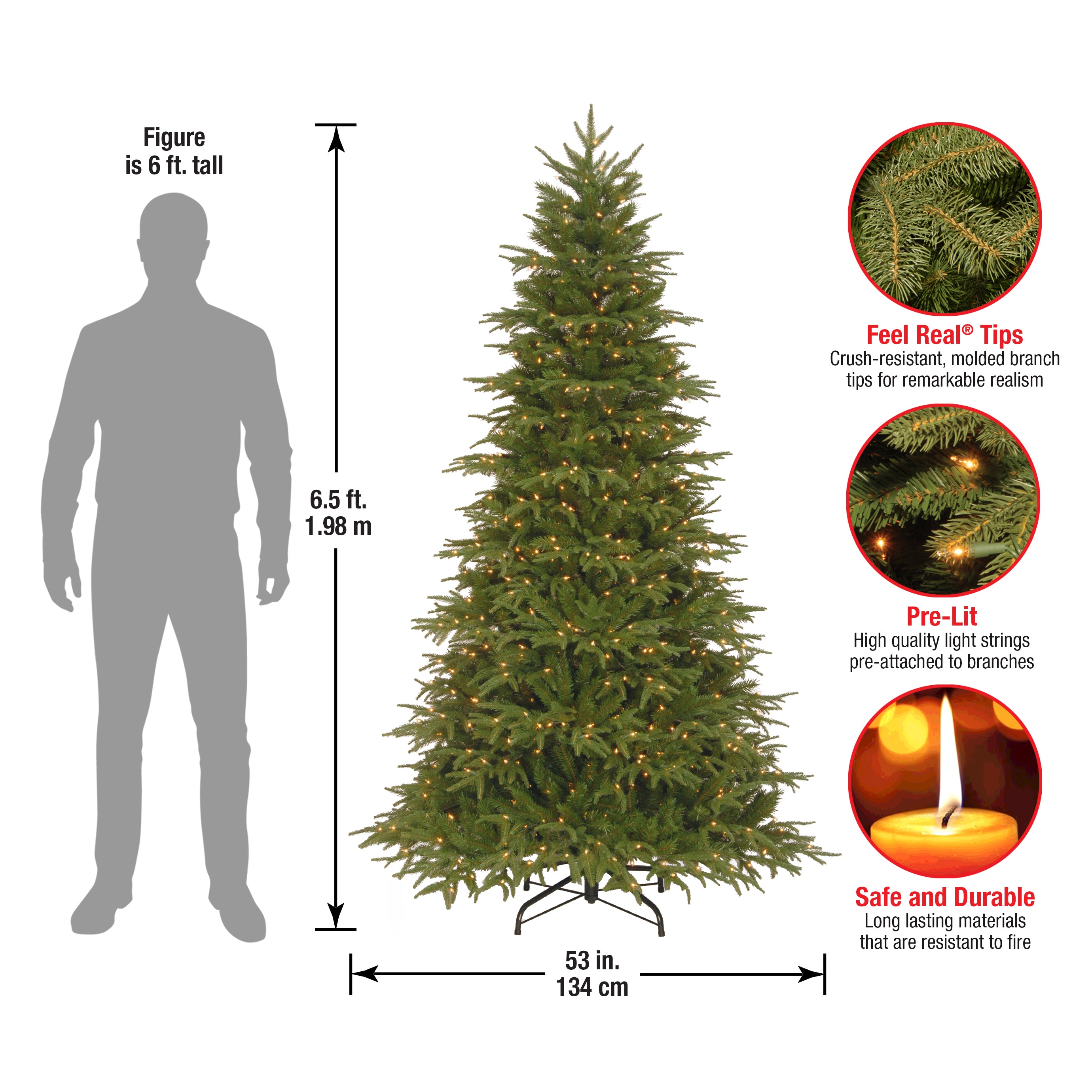 6.5 ft Pre-Lit Northern Fraser Fir Artificial Christmas Tree with Clear LED Lights - Perfect for Living Room, Office, and Holiday Decorations