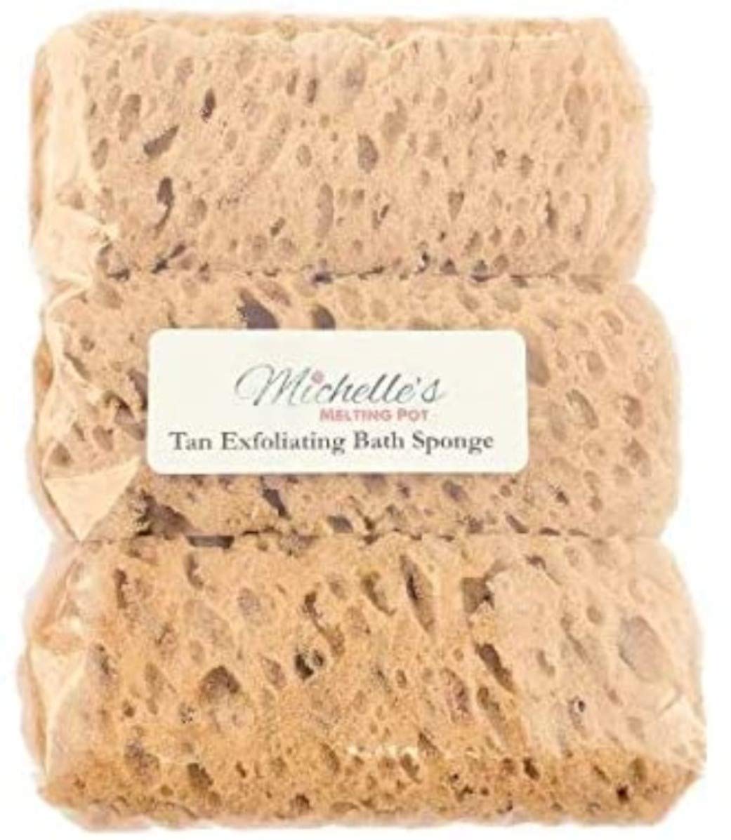 Exfoliating Shower Sponge 3-Pack - Tan Bath Sponge for Smooth Skin | Gentle Exfoliation & Deep Cleansing | Perfect for Shower, Bath & Body Scrub