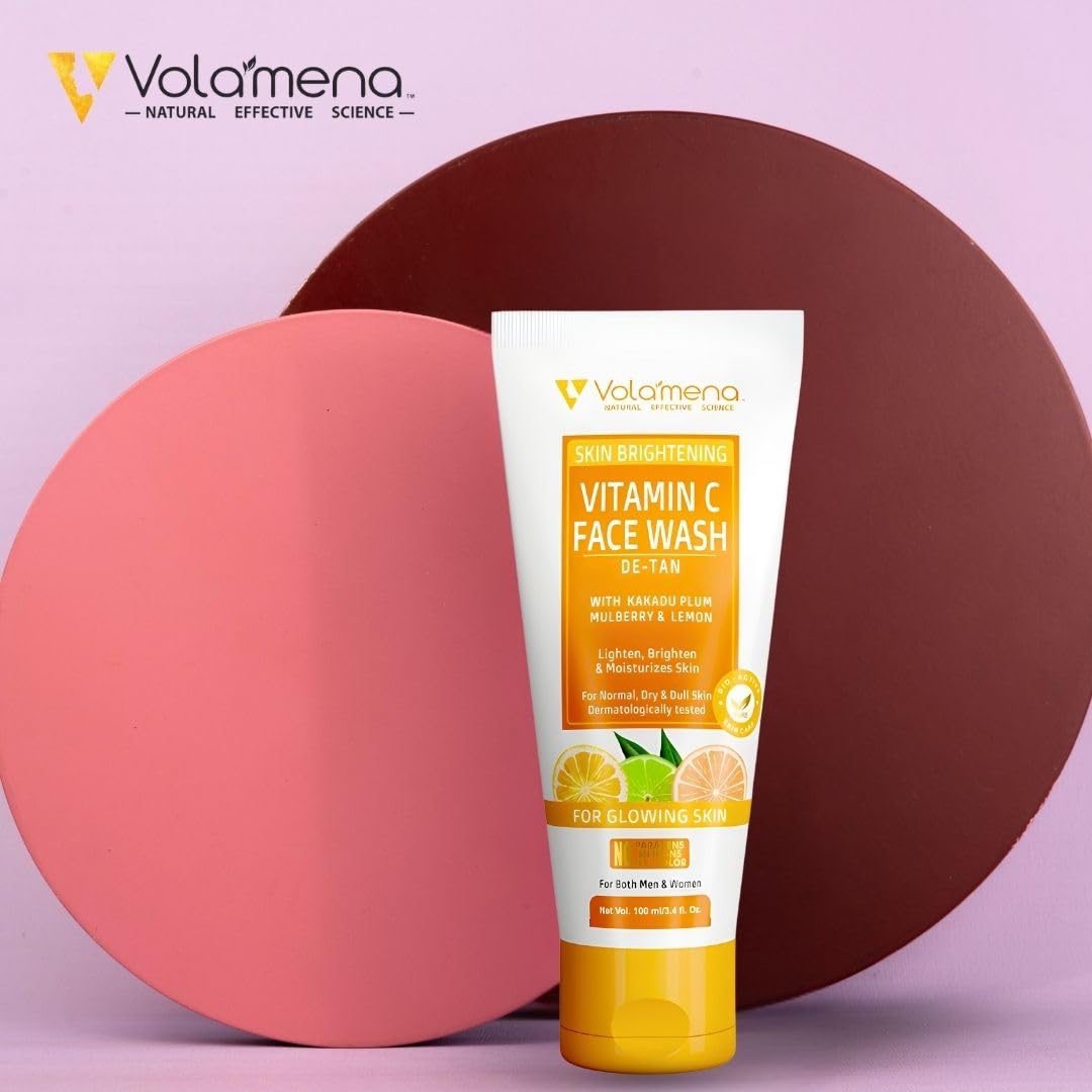 Volamena Vitamin C Face Wash with Orange Extract - Brightening & Glowing Skin Cleanser for Women & Men - 100ml - Perfect for Daily Skincare Routine & Acne-Prone Skin