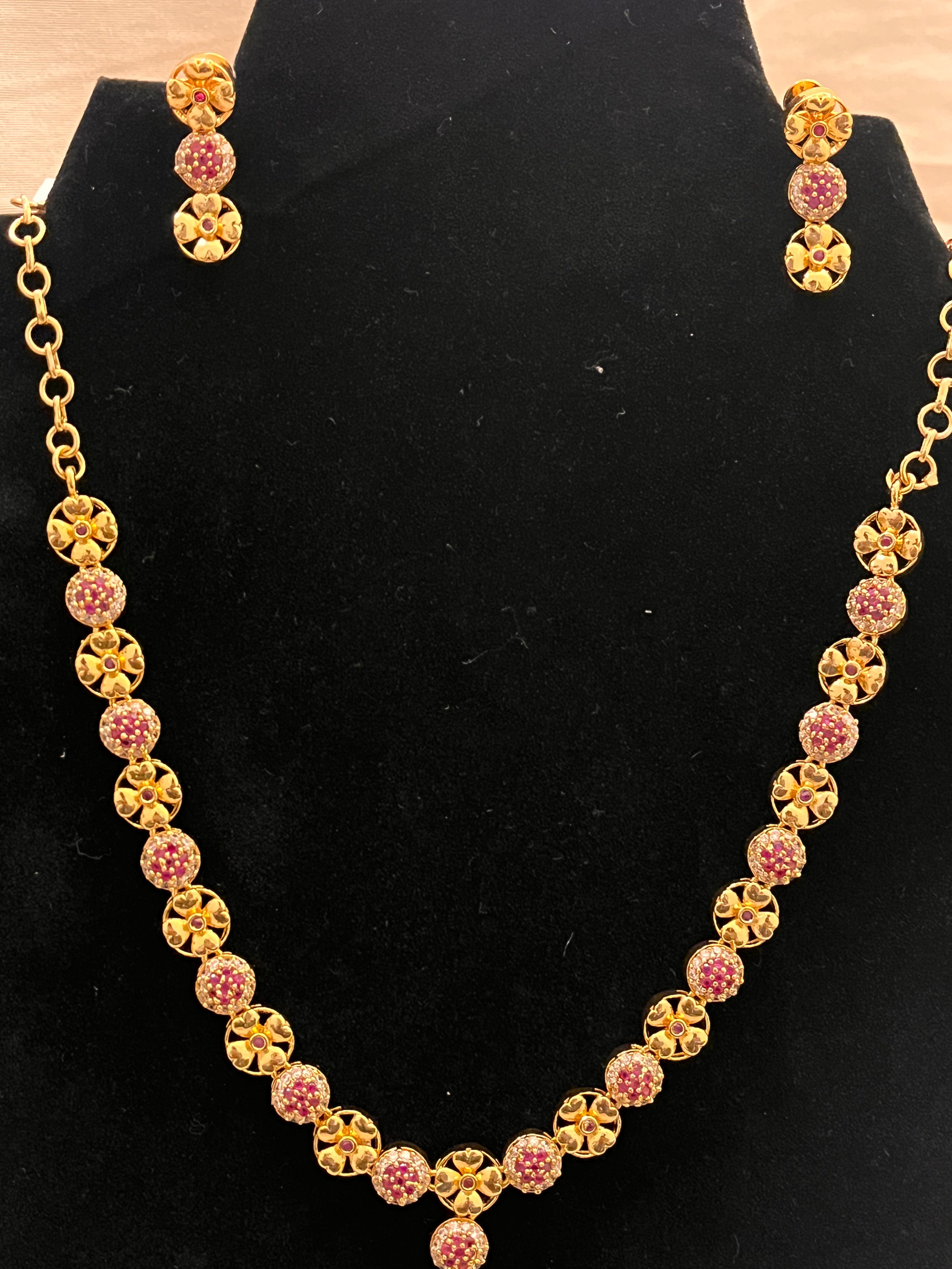 Elegant Gold Plated Pink Stone Flower Jewelry Set for Women - Perfect for Weddings, Parties & Special Occasions