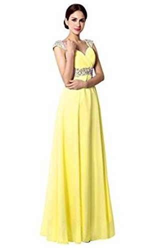 Sarahbridal Women's Chiffon Long Prom Dress with Beaded Sequin - Elegant Cap Sleeve Bridesmaid Gown for Formal Events, Evening Parties & Wedding Ceremonies