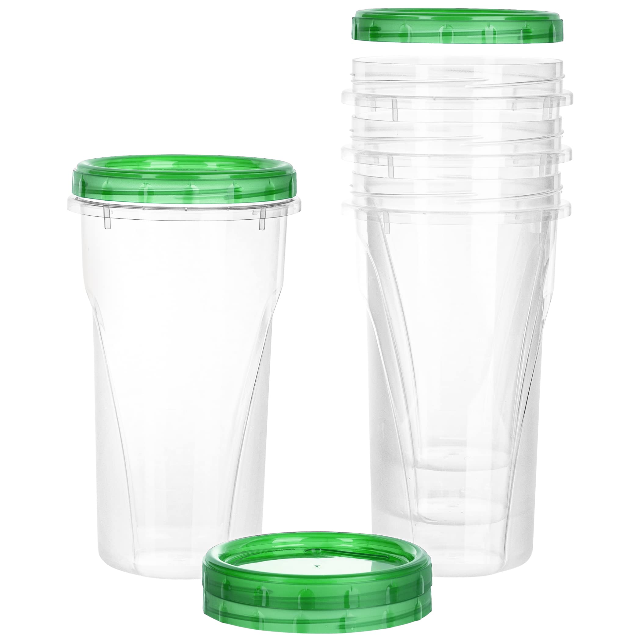 PLASTICPRO 48oz Clear Deli Containers with Green Twist Lids - 4 Pack Reusable, Stackable, Freezer Safe Food Storage Containers for Meal Prep, Leftovers & Restaurant Takeout