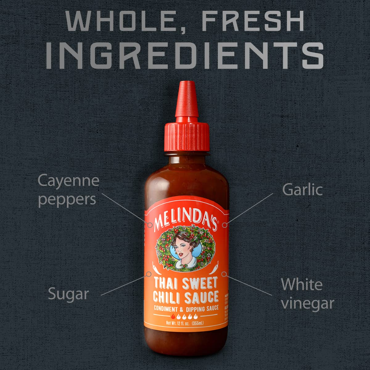 Melinda’s Thai Sweet Chili Sauce - Sweet & Mild Asian Chili Sauce with Fresh Ingredients - Gourmet Hot Sauce & Dipping Sauce - Keto Friendly, Kosher Certified - 12oz Bottle (Pack of 2) - Perfect for Stir-Fry, Spring Rolls & Grilled Meats