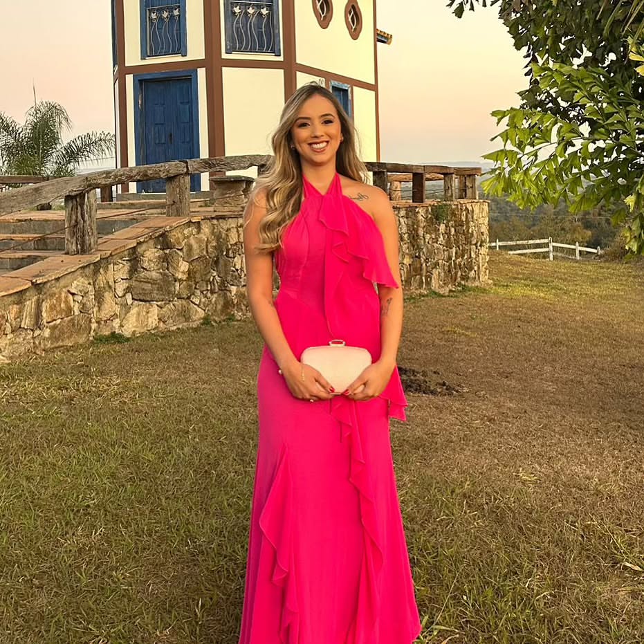 Elegant Hot Pink Halter Ruffle Long Prom Dress for Formal Parties & Special Occasions - J5596 | Perfect for Homecoming, Dances, and Evening Events
