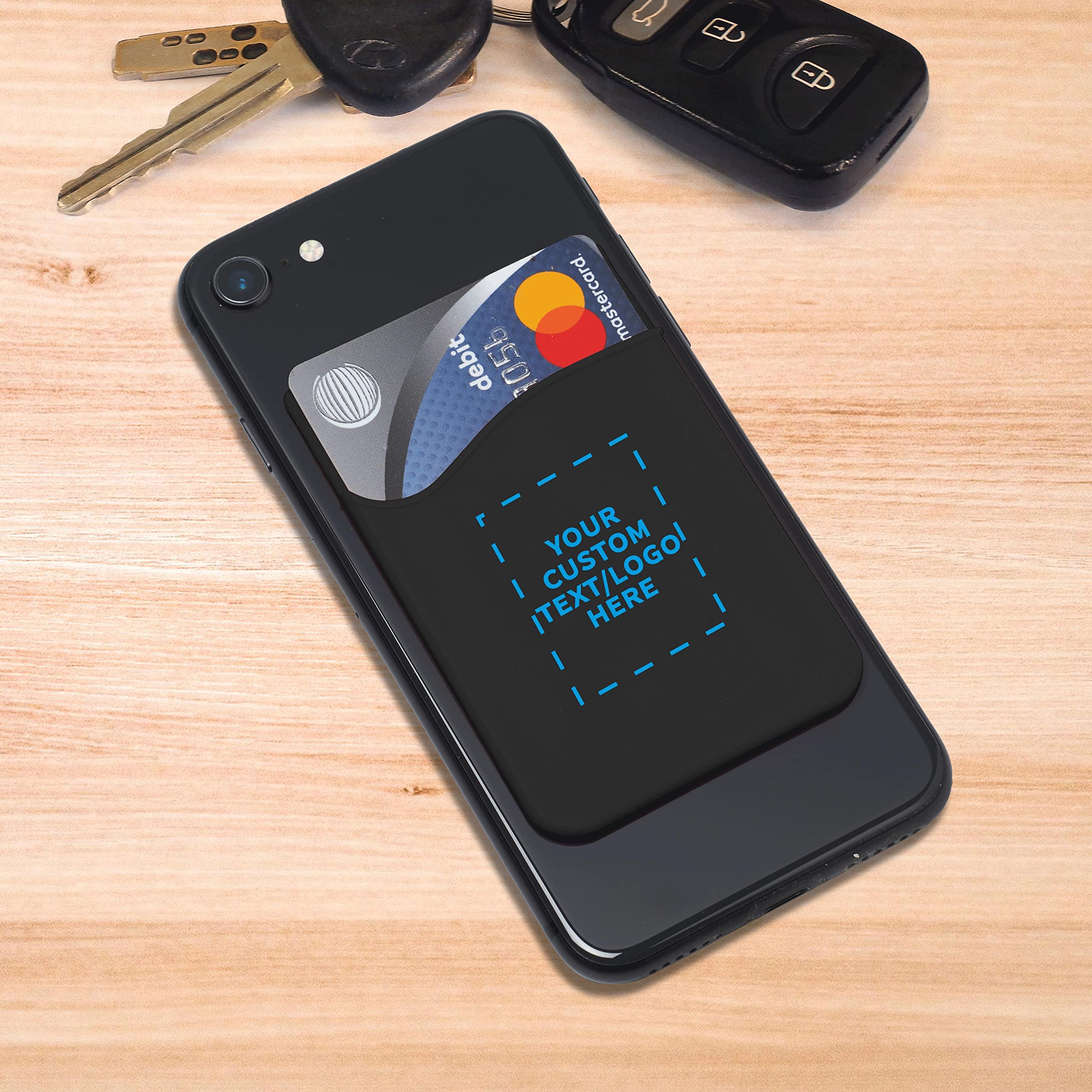 **Maya Basic Silicone Phone Wallets Set - Customizable Text & Logo - Strong Adhesive, Standard Size Card Holder - Black (50-Pack) - Perfect for Business Promotions, Events & Gifts**