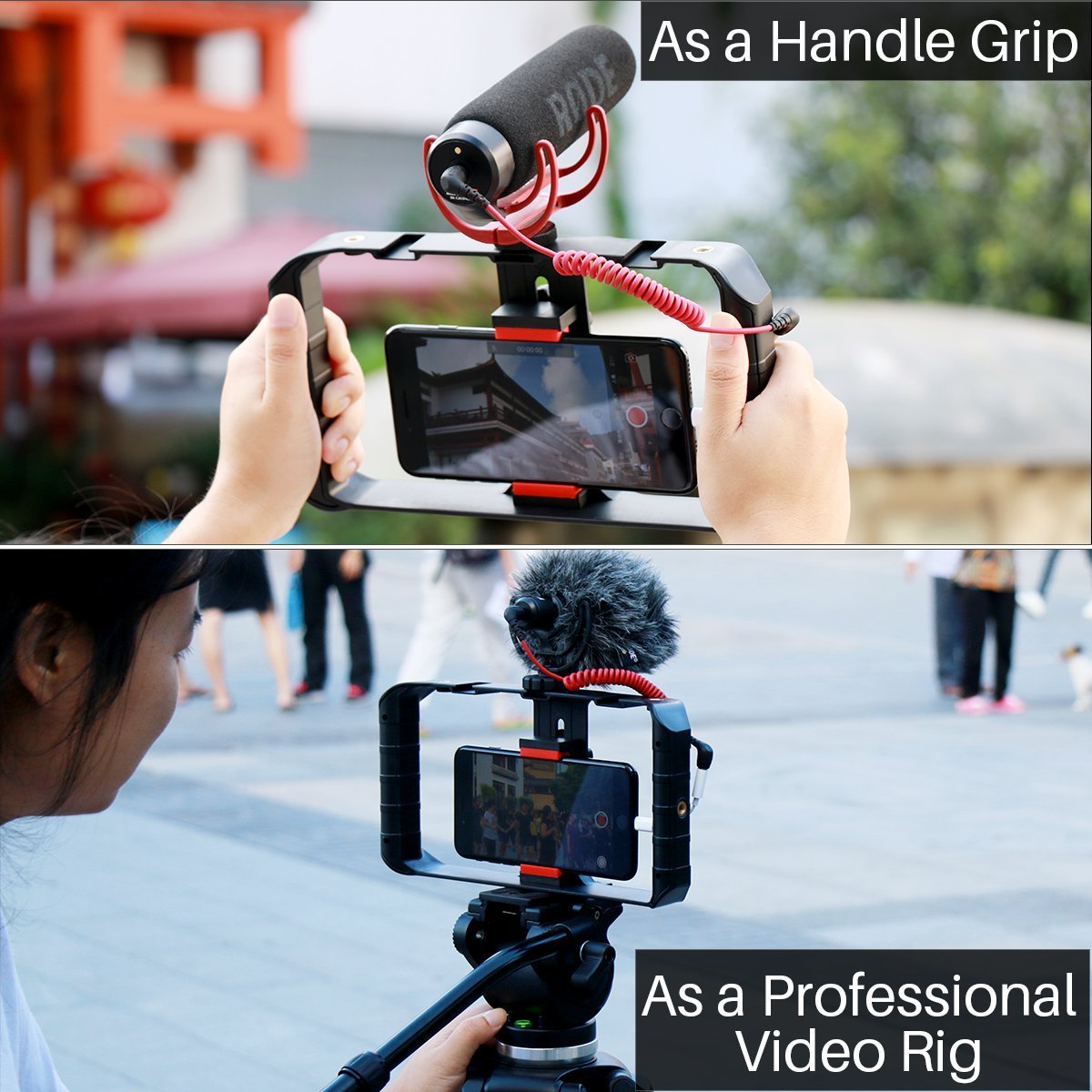 Ulanzi U Rig Pro Smartphone Video Stabilizer with Triple Cold Shoe Mount - Compatible with iPhone 16/15/14/13/12/11 Pro Max/XS/X/8 Plus, OnePlus 7 Pro, Samsung & Google Pixel - Perfect for Vlogging, Live Streaming & Content Creation